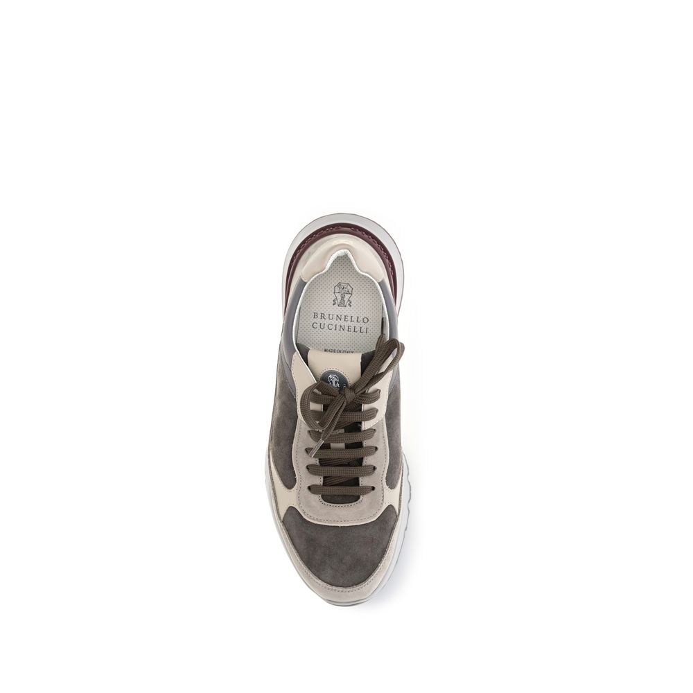 Brunello Cucinelli Gray Calf Leather Bos Taurus Athletic Men's Sneakers