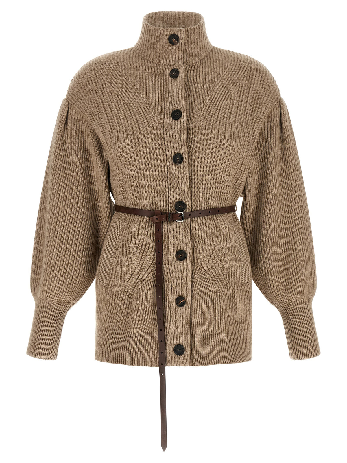 Brunello Cucinelli Beige Virgin Wool Women's Cardigan