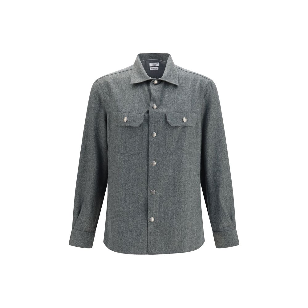 Brunello Cucinelli Gray Wool Oves Aries Dress Men's Shirt
