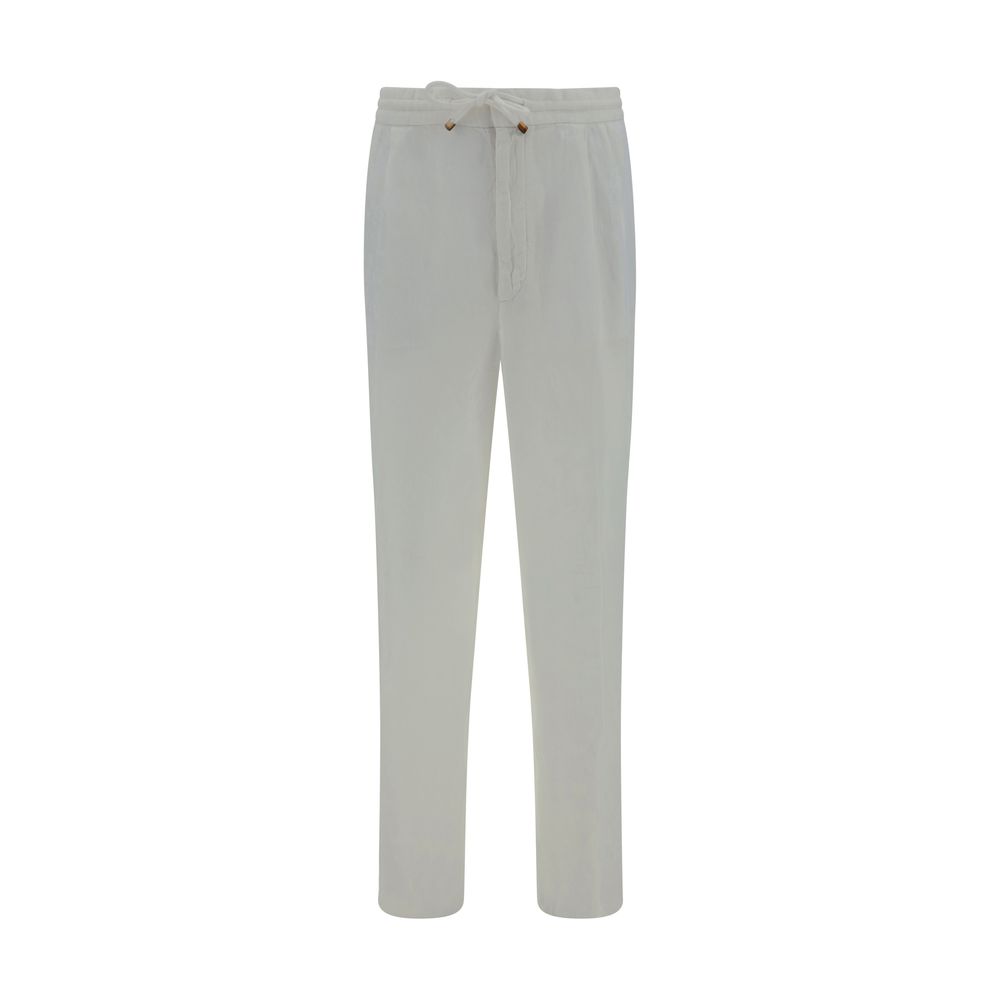 Brunello Cucinelli White Linen Casual Men's Pants