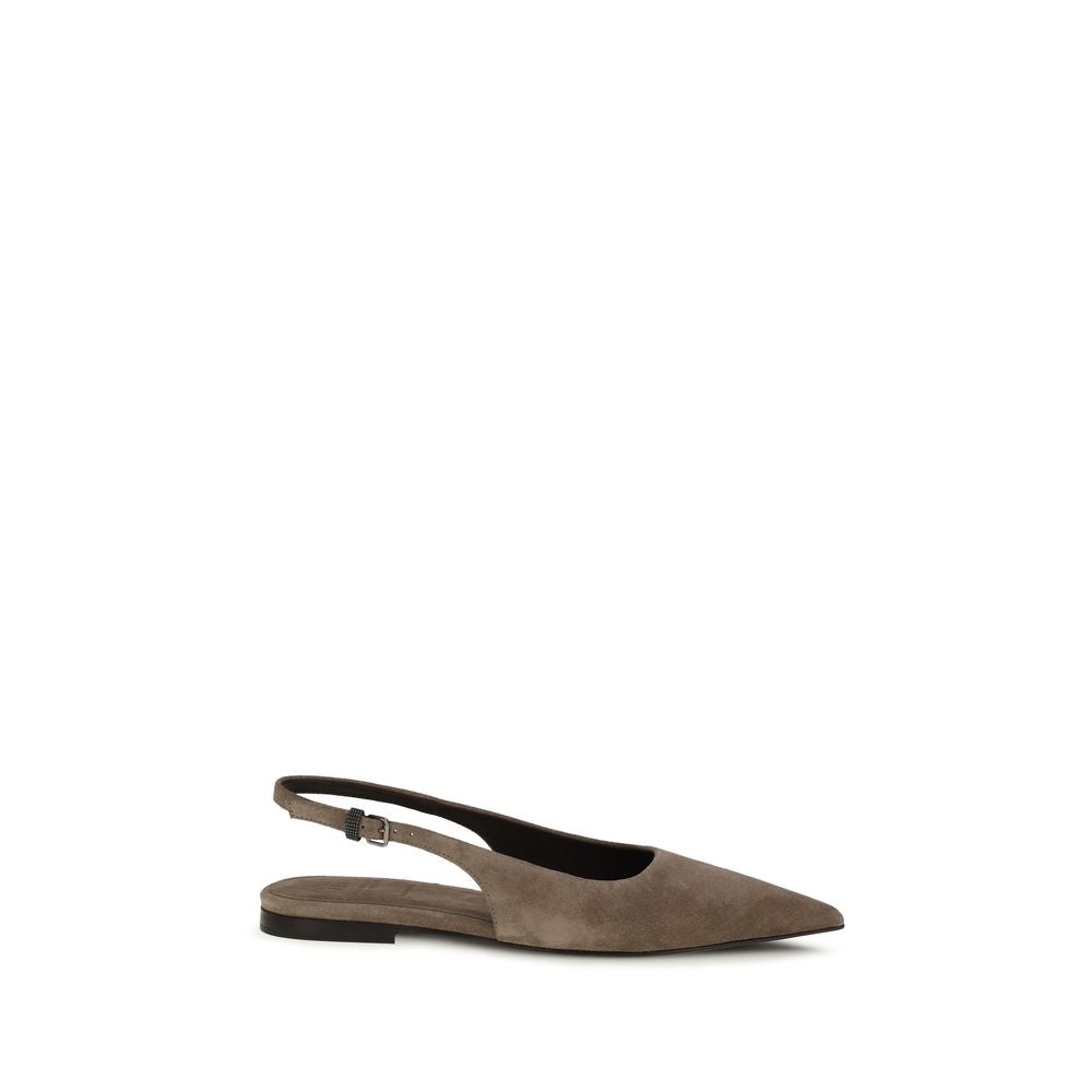 Brunello Cucinelli Brown Calf Leather Bos Taurus Ballet Women's Flats