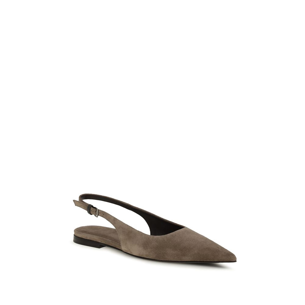 Brunello Cucinelli Brown Calf Leather Bos Taurus Ballet Women's Flats