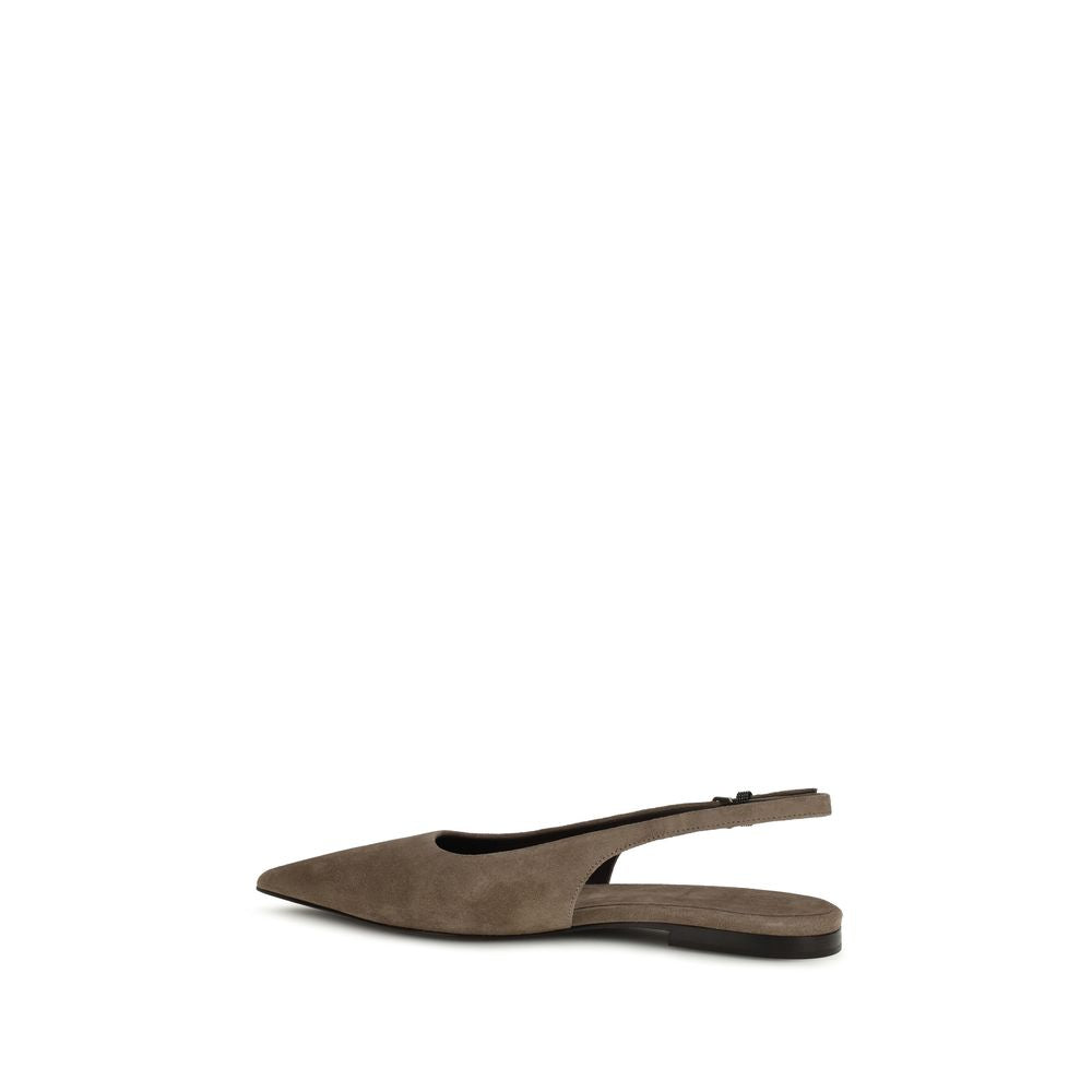 Brunello Cucinelli Brown Calf Leather Bos Taurus Ballet Women's Flats