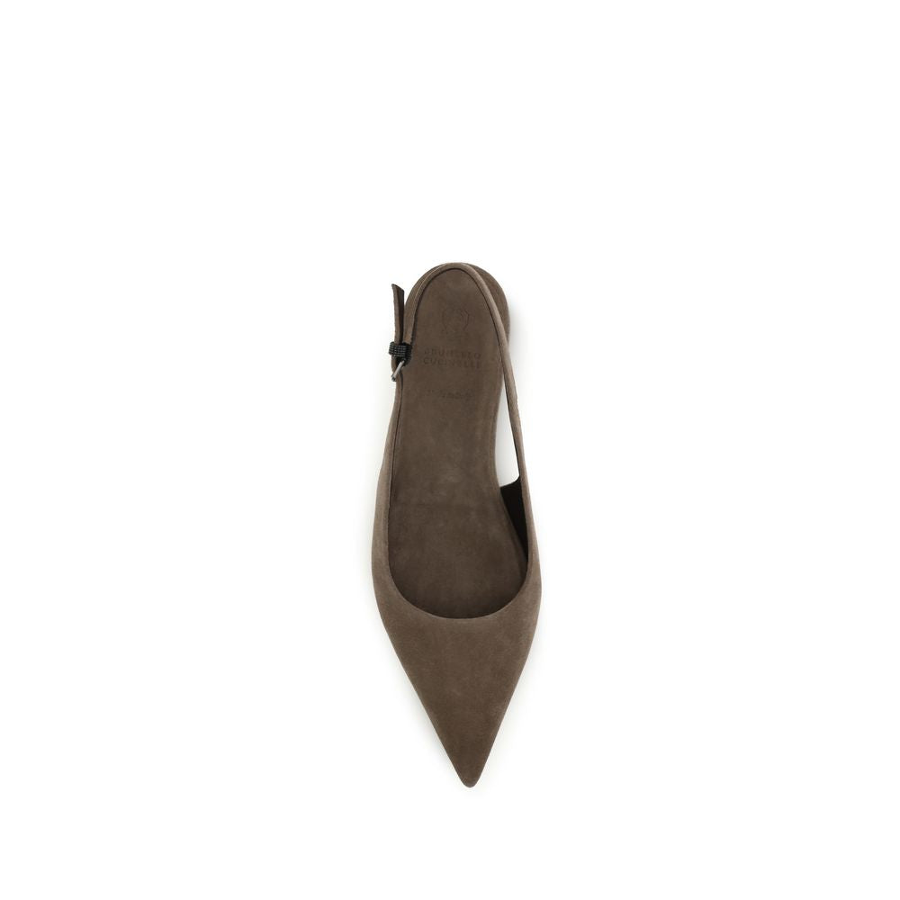 Brunello Cucinelli Brown Calf Leather Bos Taurus Ballet Women's Flats