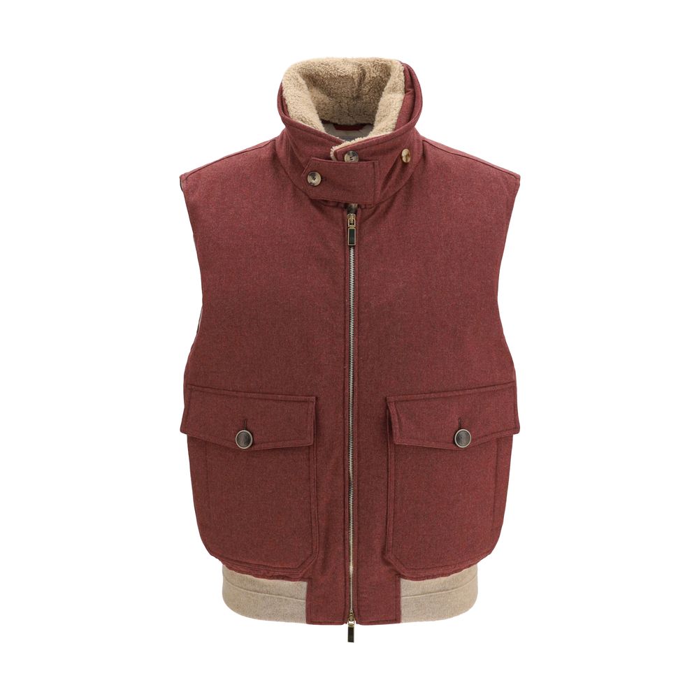 Brunello Cucinelli Bordeaux Wool Oves Aries Sleeveless Men's Jacket