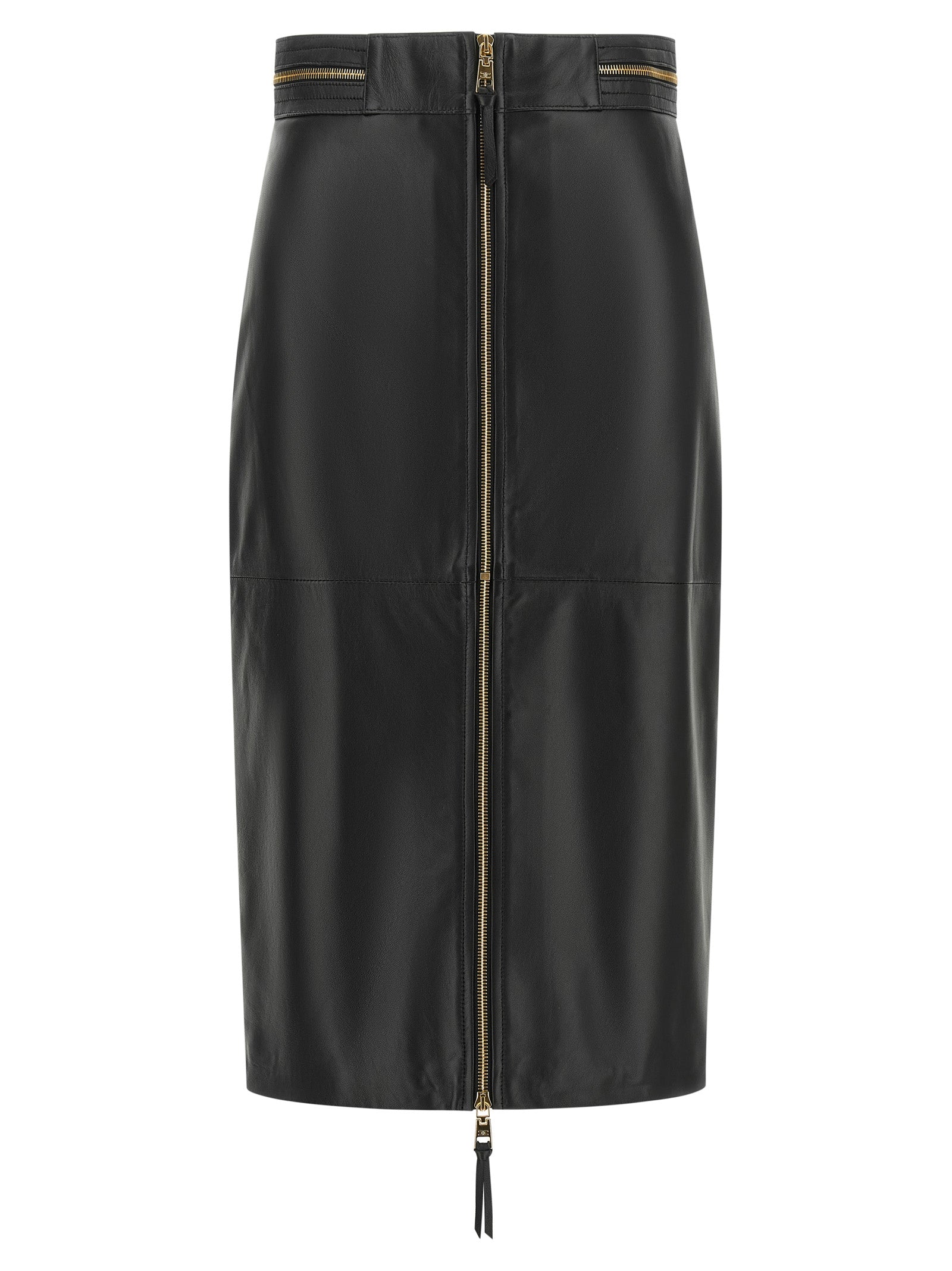 Elisabetta Franchi Black Lambskin Midi Women's Skirt