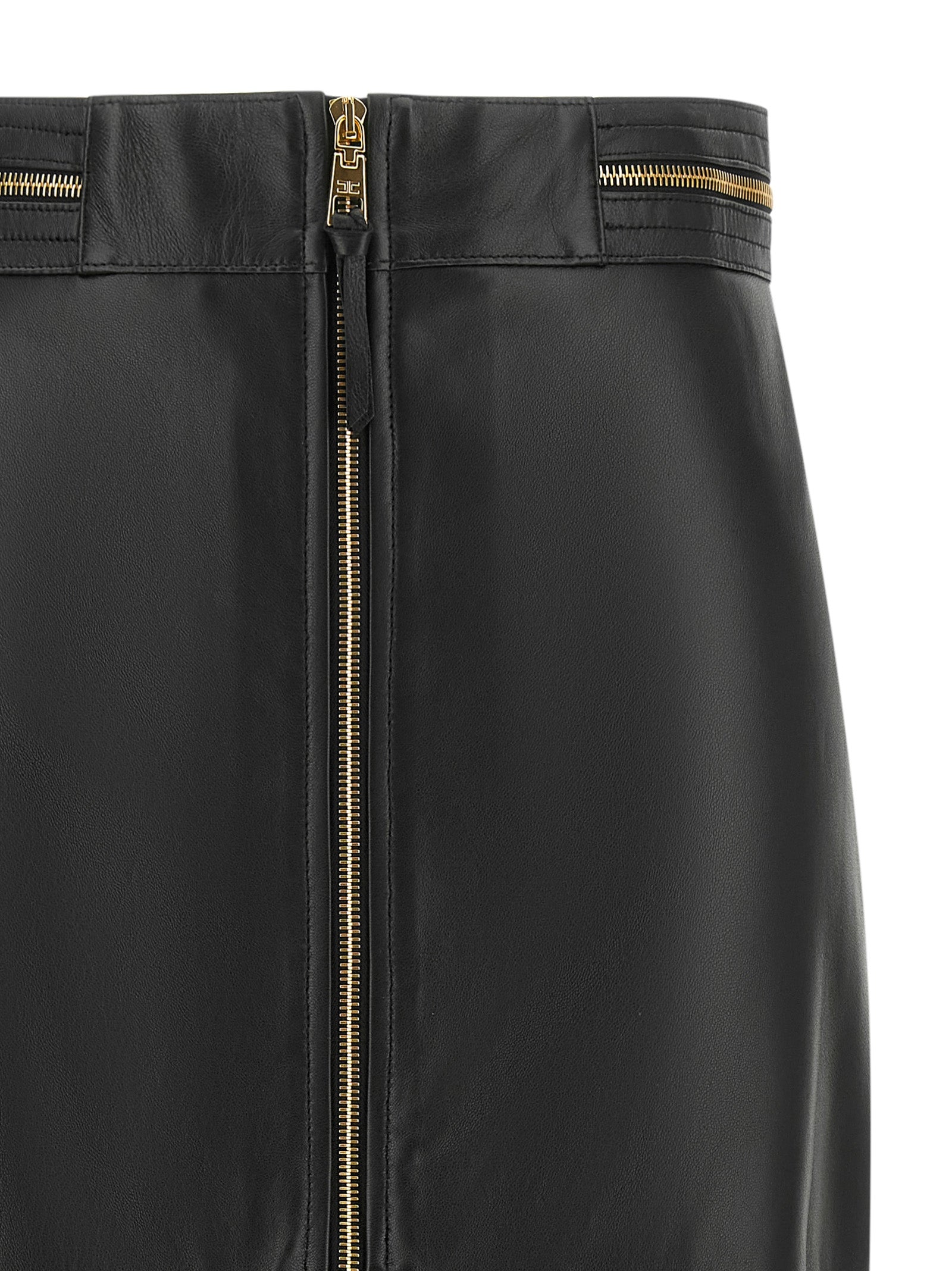 Elisabetta Franchi Black Lambskin Midi Women's Skirt