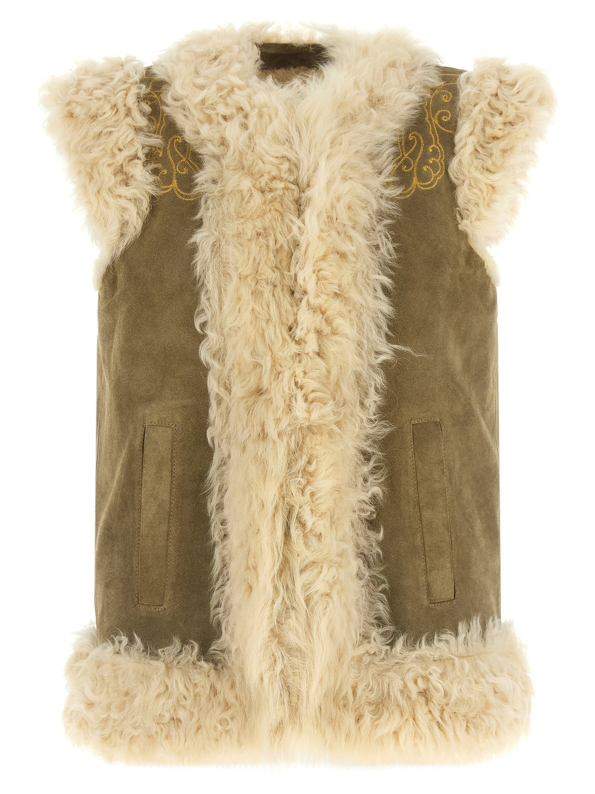 Etro Beige Lamb Fur Sleeveless Women's Jacket