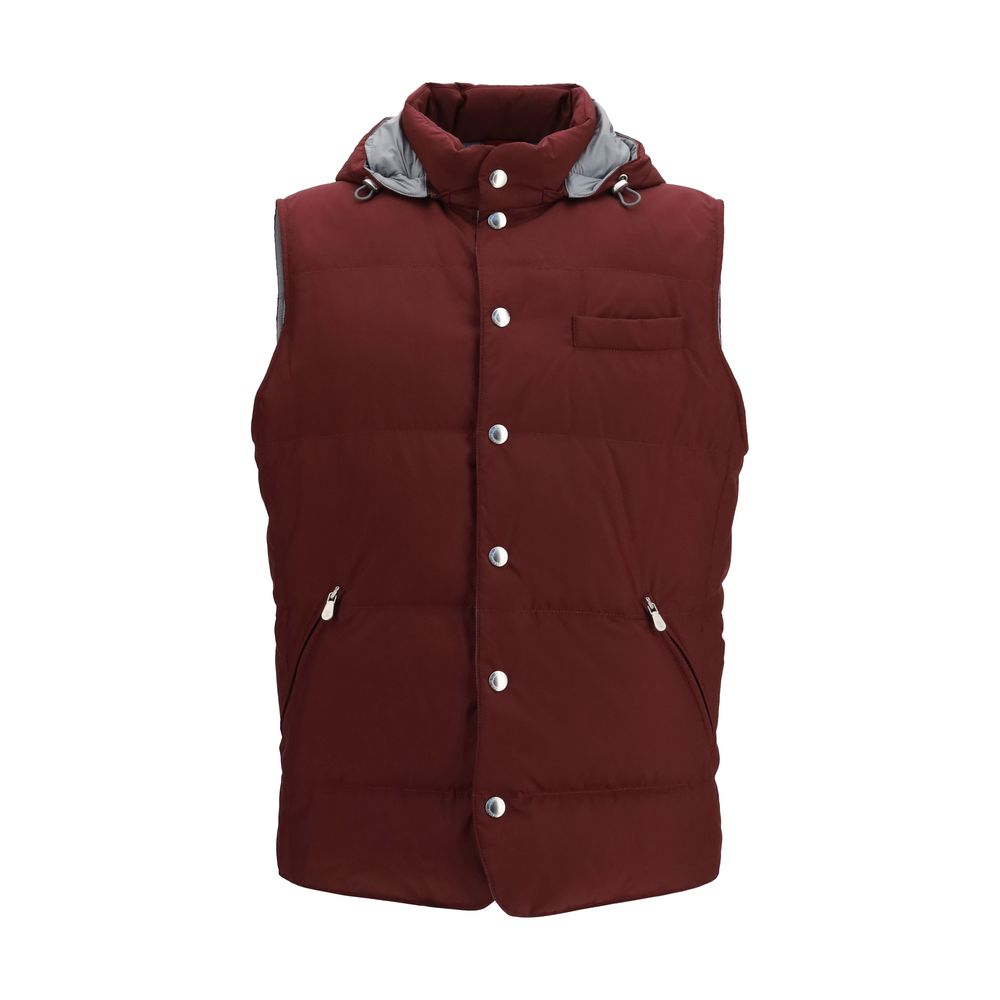 Brunello Cucinelli Bordeaux Polyester Sleeveless Men's Jacket