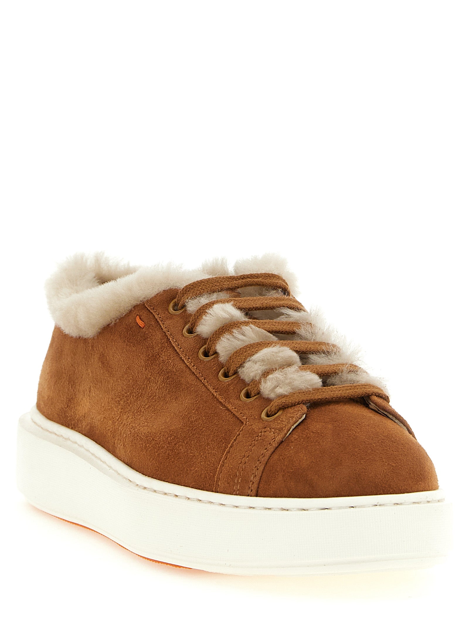 Santoni Brown Goatskin Low Top Women's Sneakers