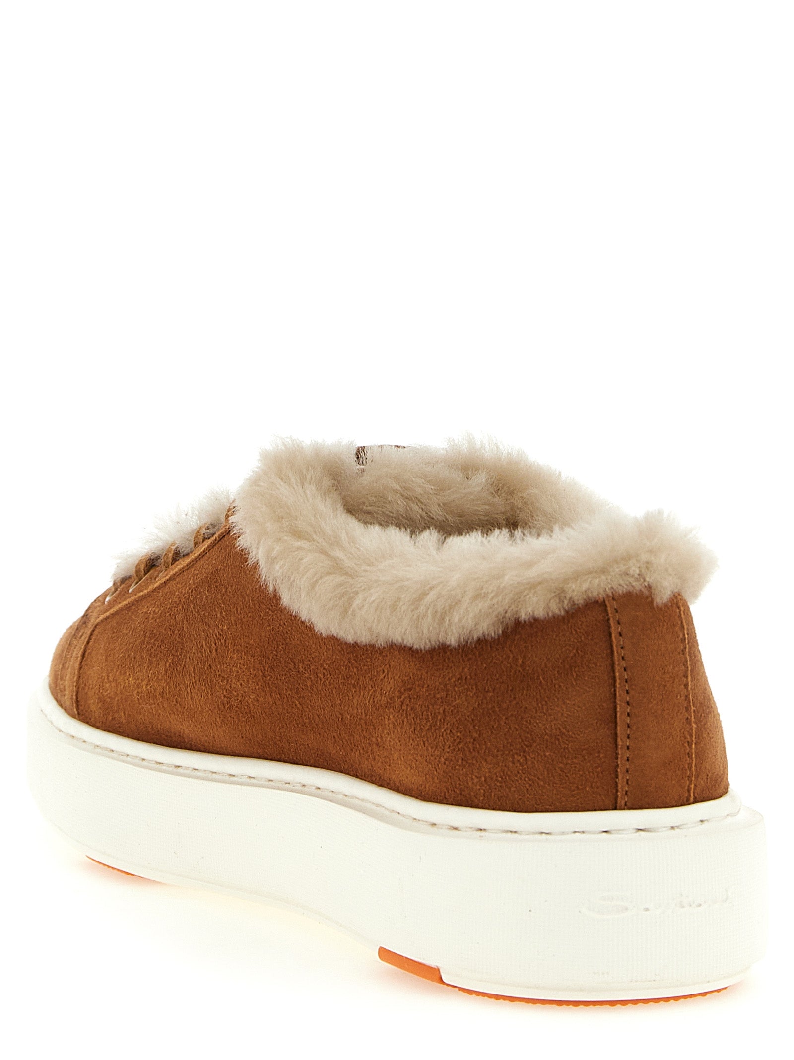 Santoni Brown Goatskin Low Top Women's Sneakers
