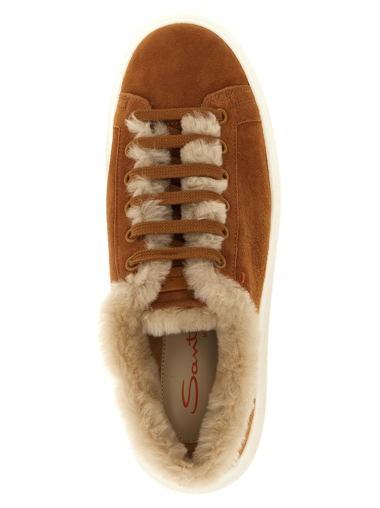 Santoni Brown Goatskin Low Top Women's Sneakers