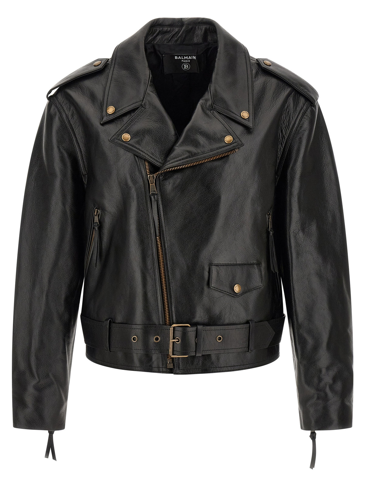 Balmain Black Calfskin Leather Men's Jacket