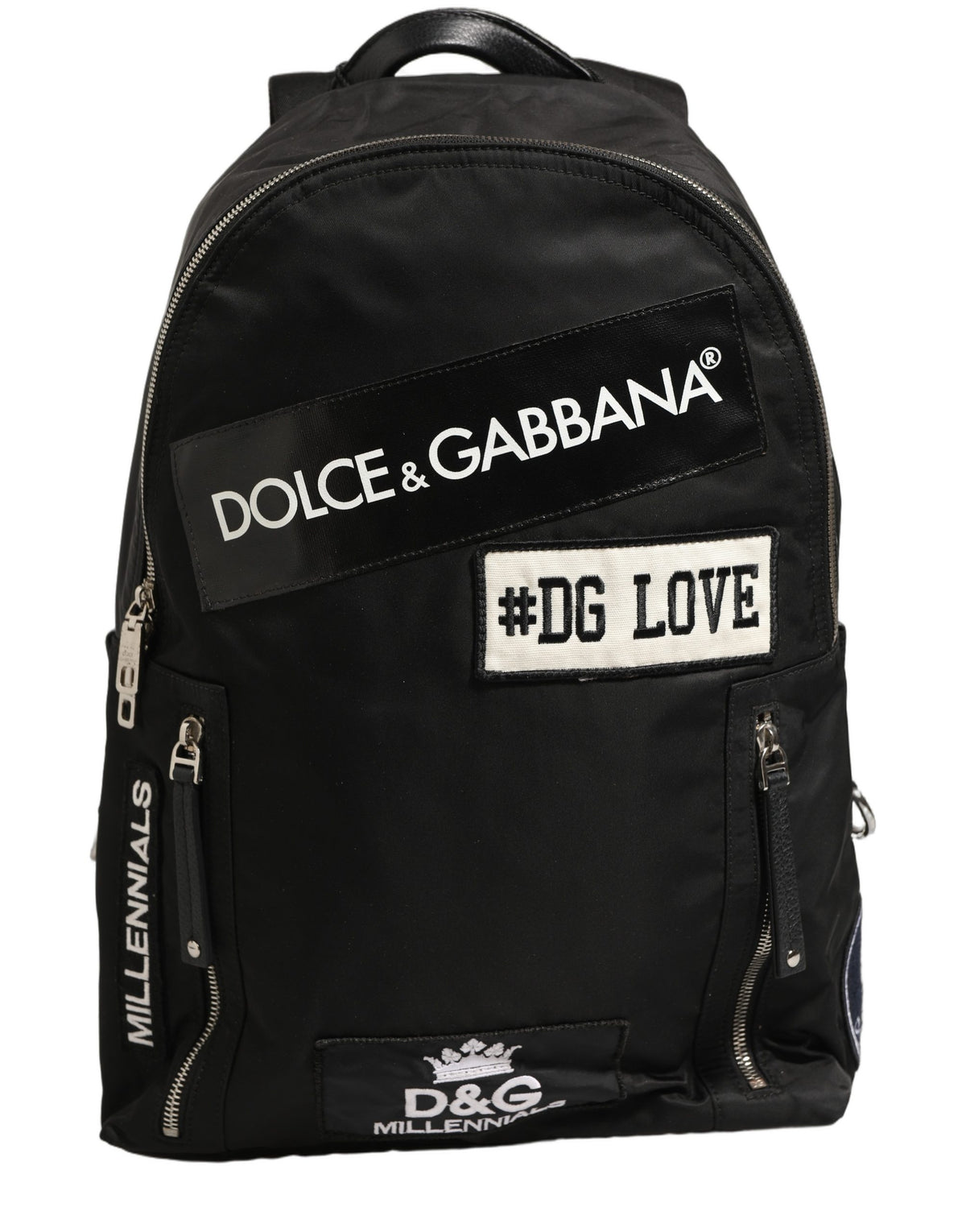 Dolce & Gabbana Men Black #DG LOVE Logo Patches Nylon Backpack Men's Bag (Pre-Owned)