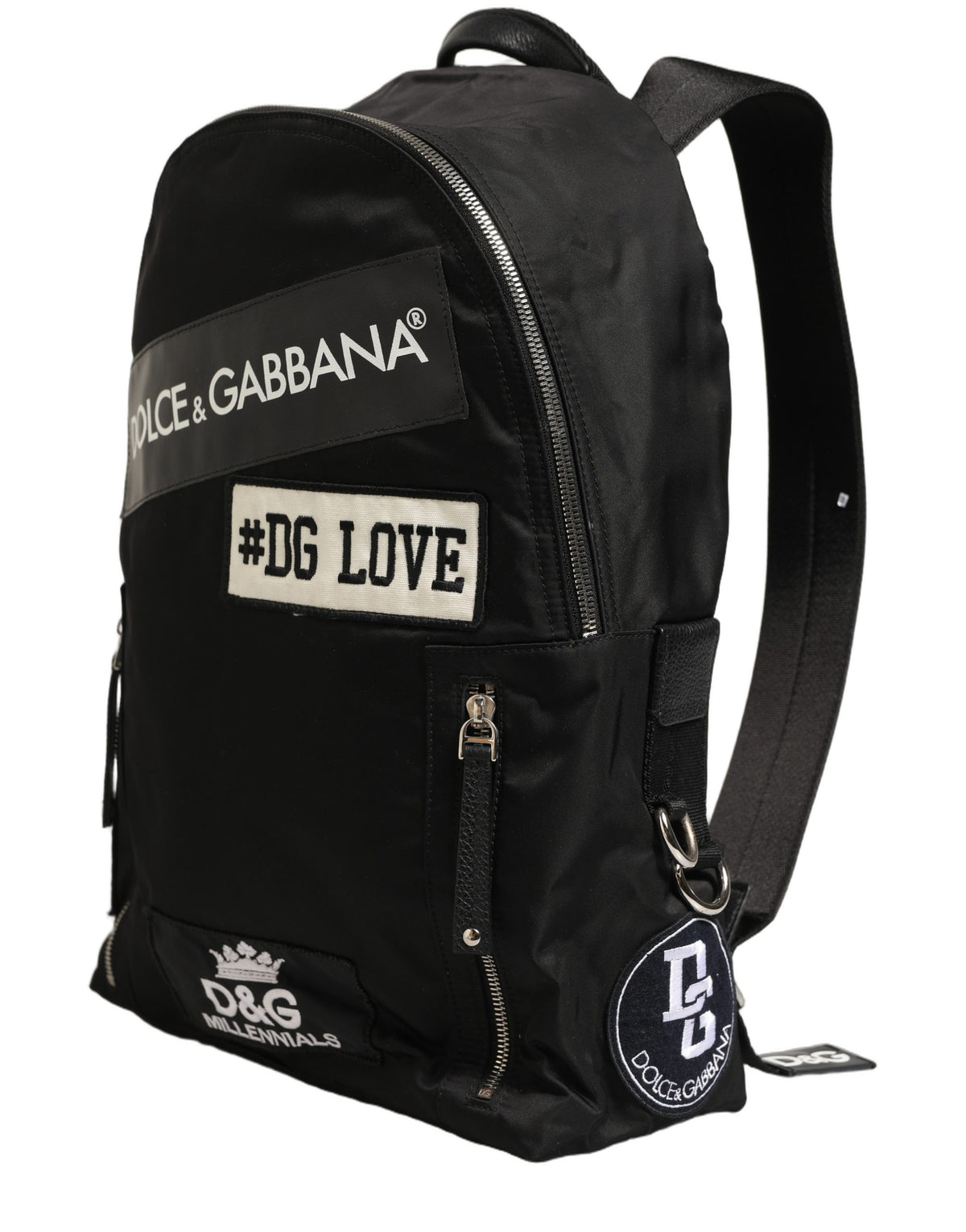 Dolce & Gabbana Men Black #DG LOVE Logo Patches Nylon Backpack Men's Bag (Pre-Owned)