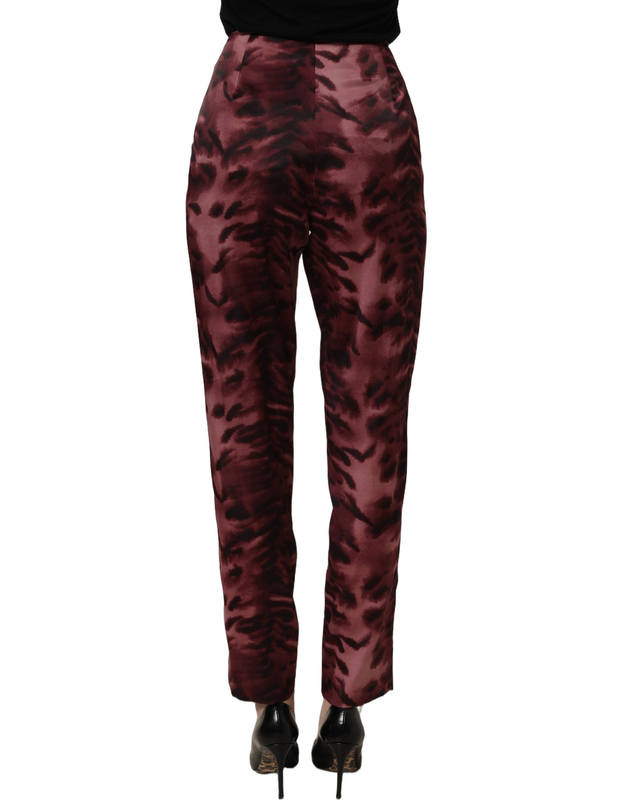 BENCIVENGA Burgundy High Waist Patterned Straight Trouser Women's Pants