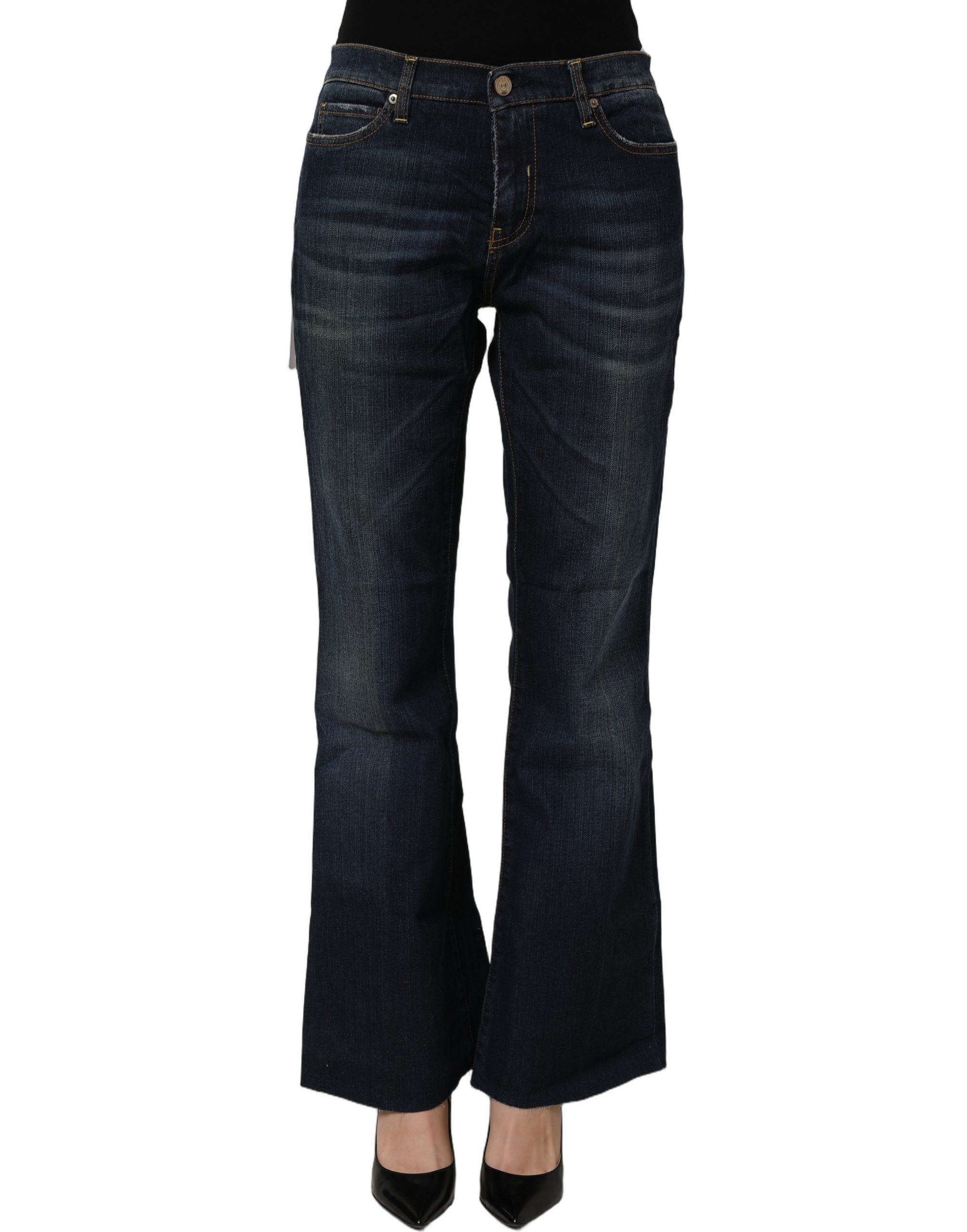 Two women in the world Dark Blue Washed Mid-Waisted Flared Denim Casual Women's Jeans (Pre-Owned)