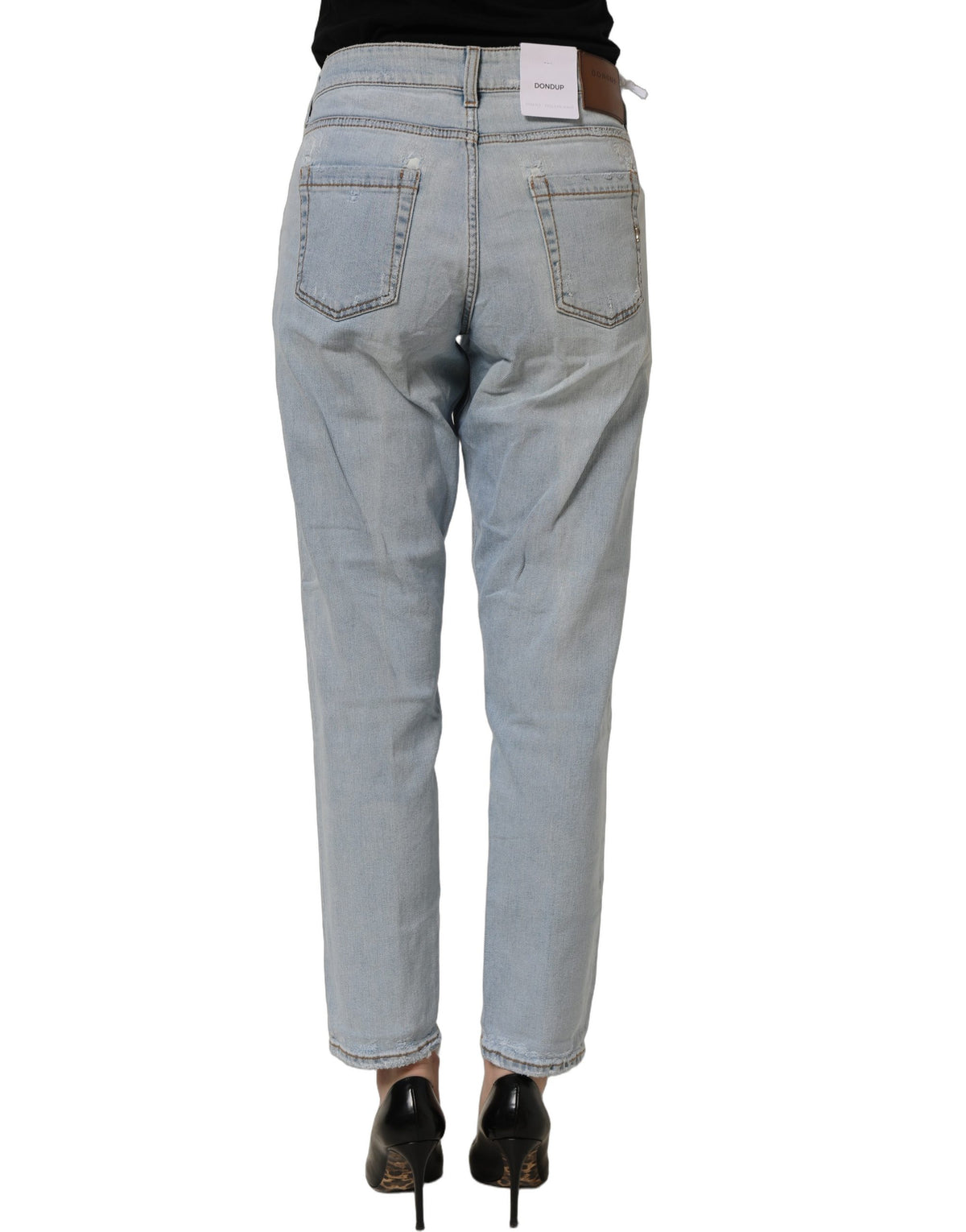 Dondup Light Blue High Waist Tapered Denim Cotton Stretch Women's Jeans (Pre-Owned)