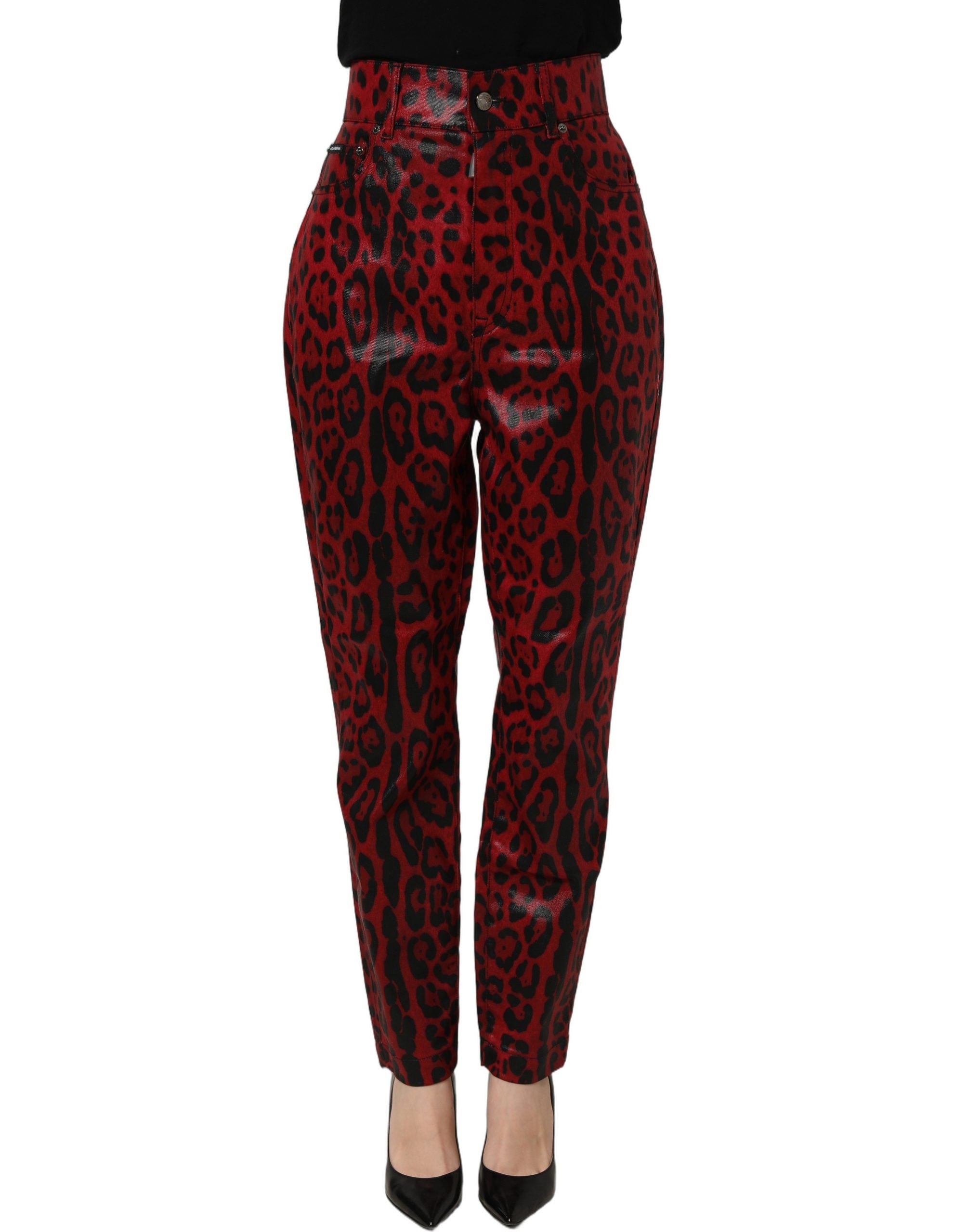 Dolce & Gabbana Red Leopard Cotton 5 Pockets Trouser Women's Jeans