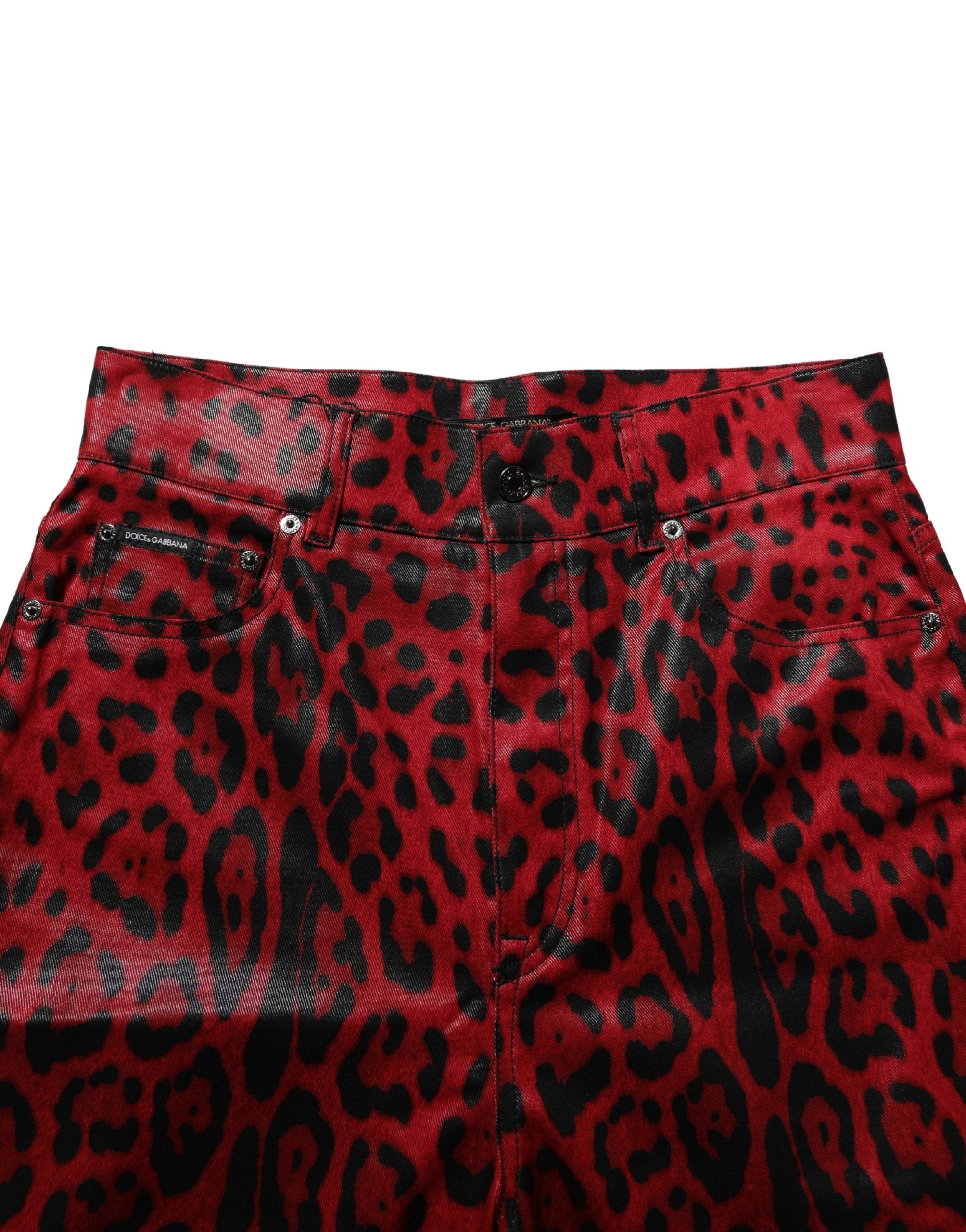 Dolce & Gabbana Red Leopard Cotton 5 Pockets Trouser Women's Jeans