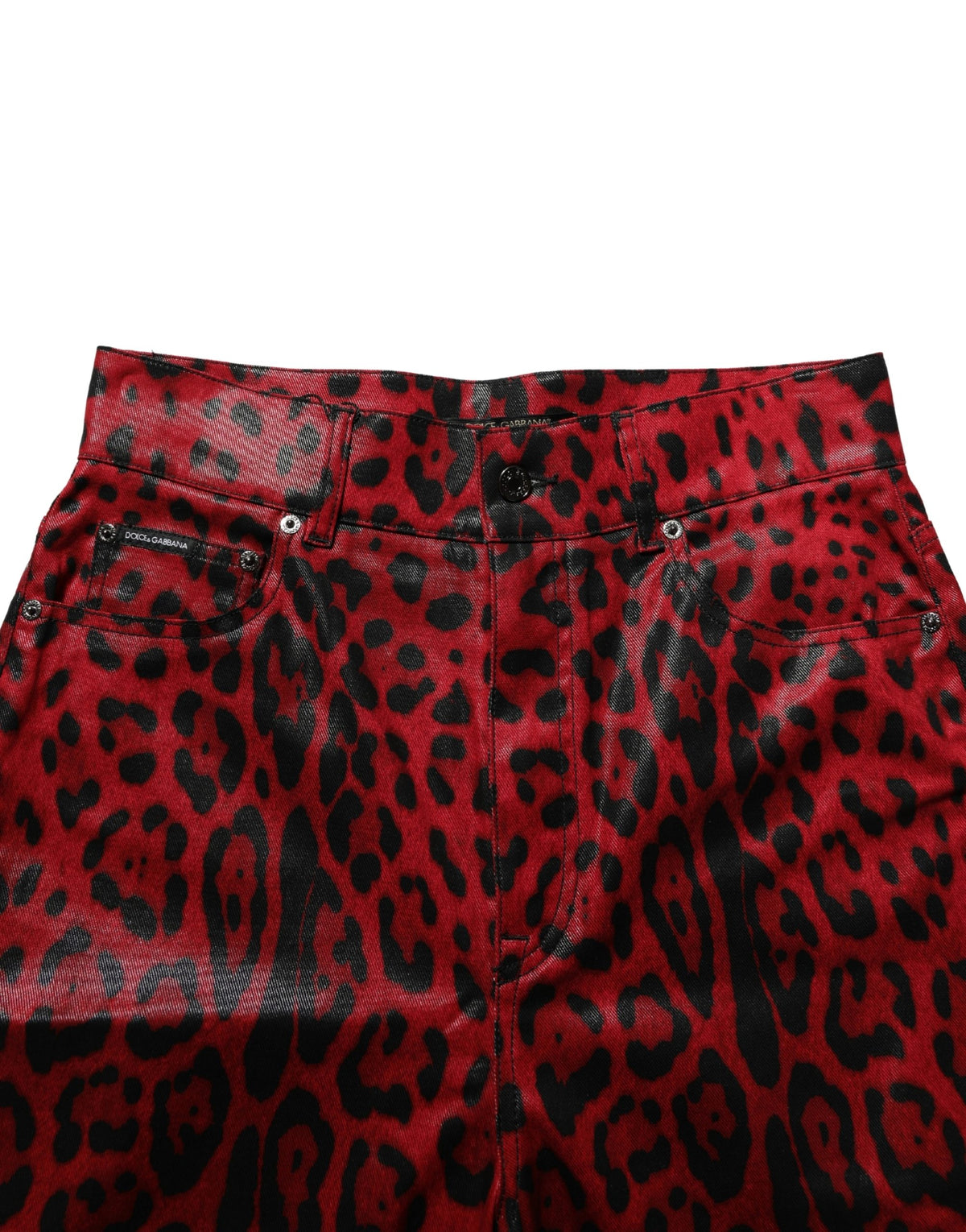Dolce & Gabbana Red Leopard Cotton 5 Pockets Trouser Women's Jeans