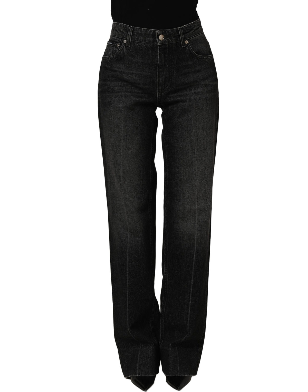 Dolce & Gabbana Black Cotton Stretch Straight Denim Women's Jeans