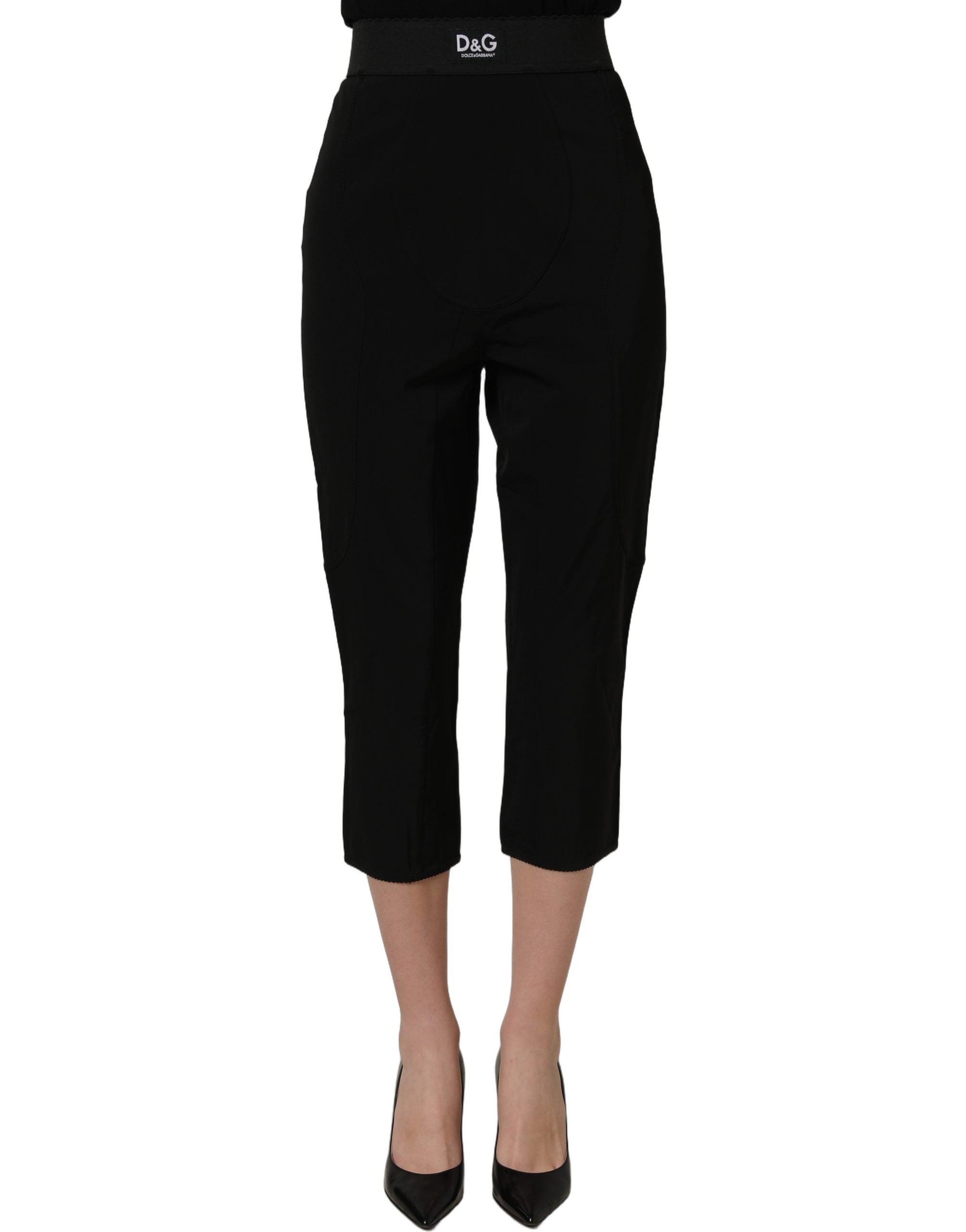Dolce & Gabbana Black Viscose High Waist Capri Trouser Women's Pants