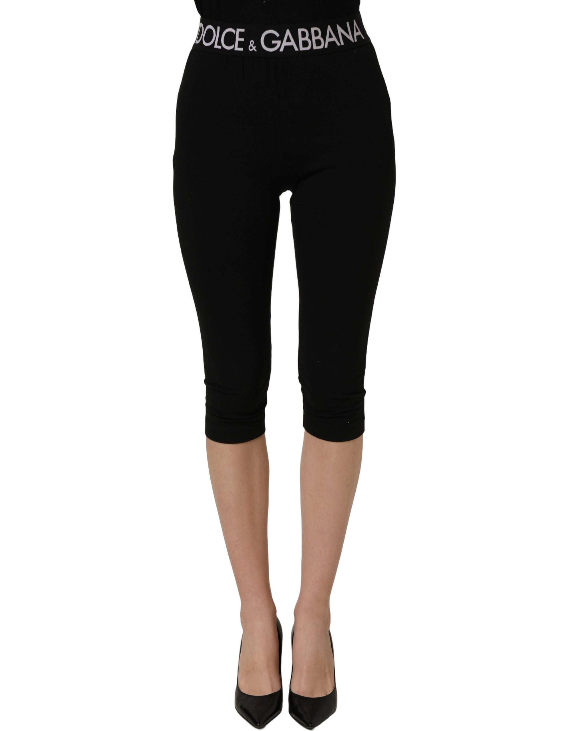 Dolce & Gabbana Black Cotton HighWaist Cropped Leggings Women's Pants (Pre-Owned)