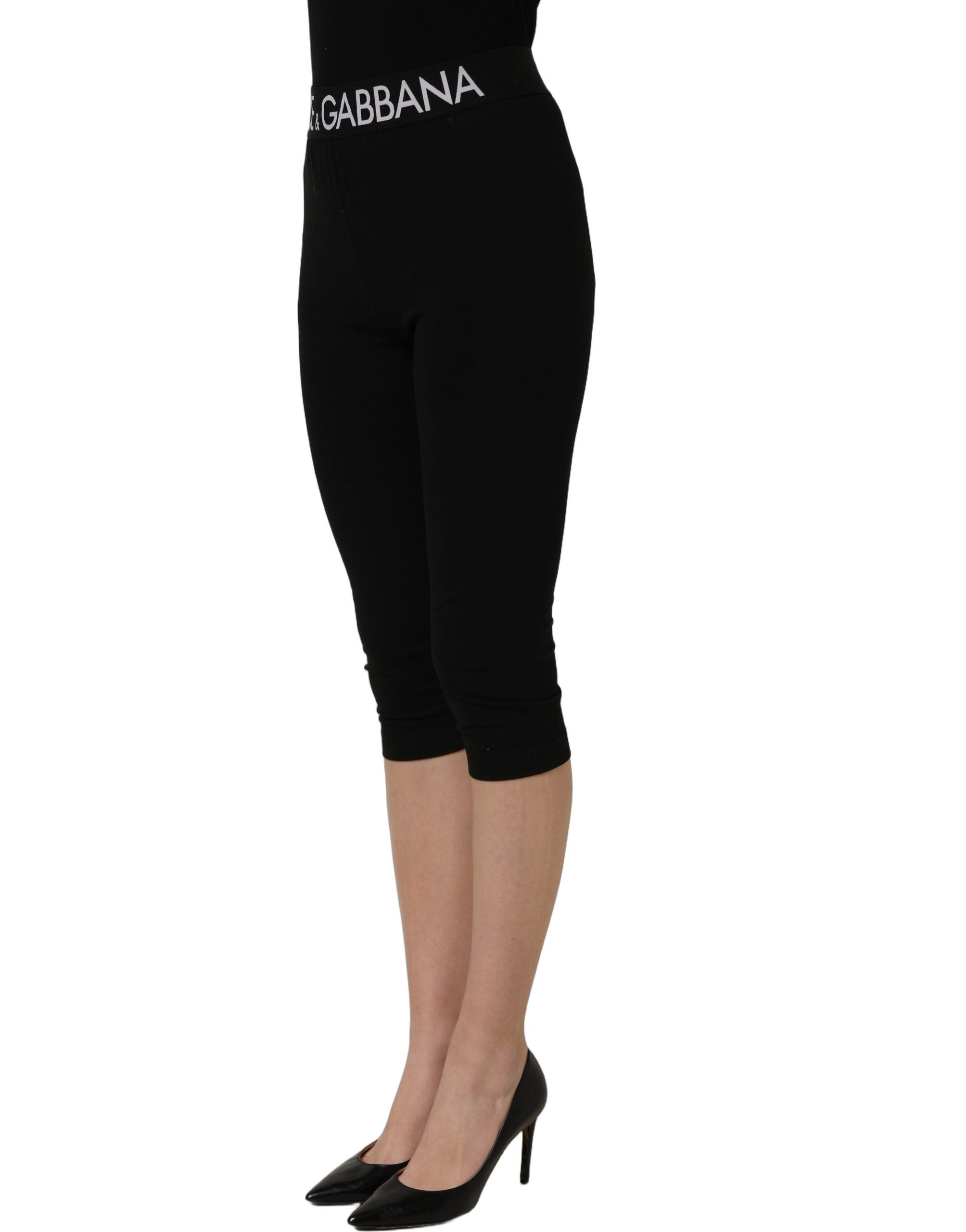 Dolce & Gabbana Black Cotton HighWaist Cropped Leggings Women's Pants (Pre-Owned)