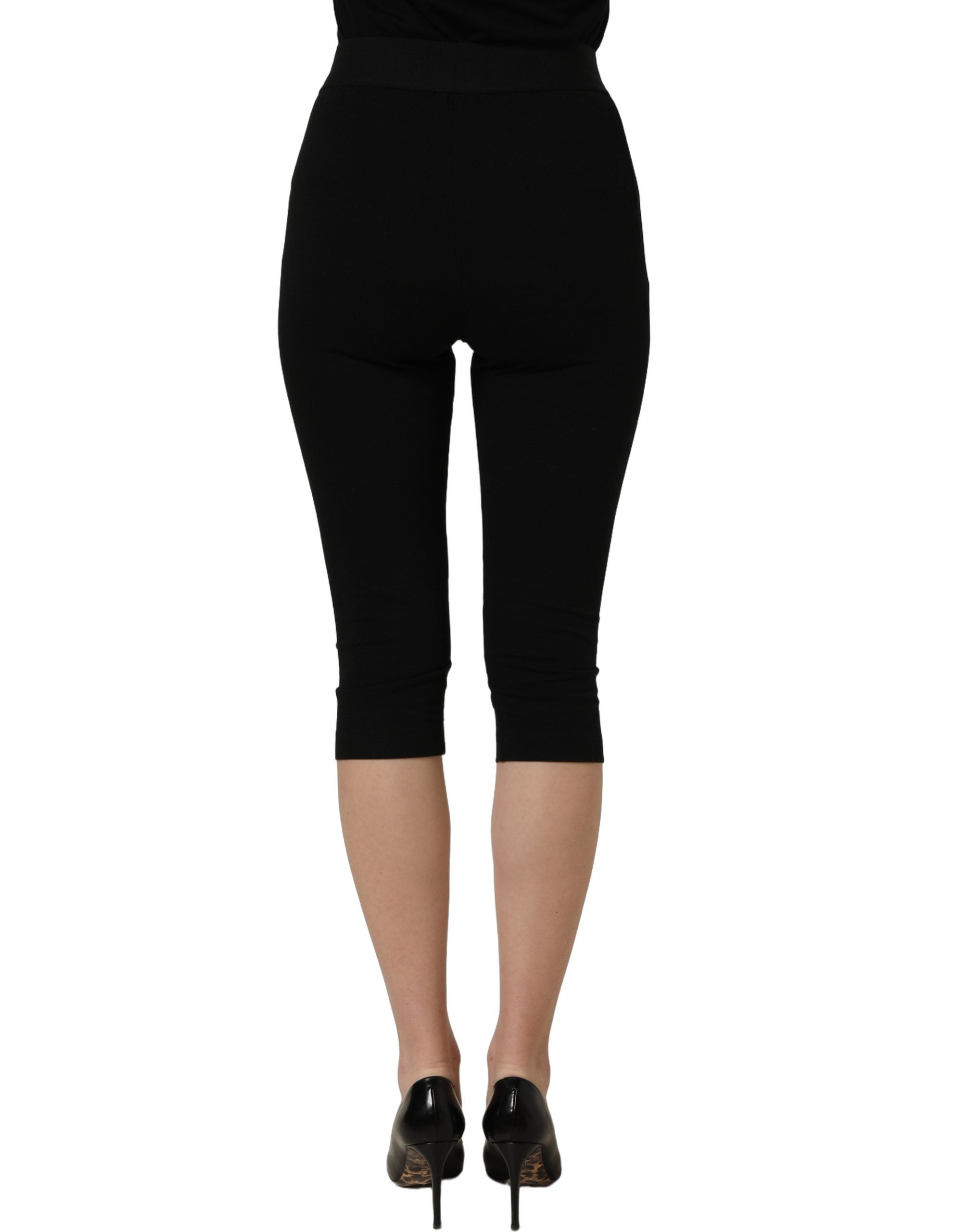 Dolce & Gabbana Black Cotton HighWaist Cropped Leggings Women's Pants (Pre-Owned)