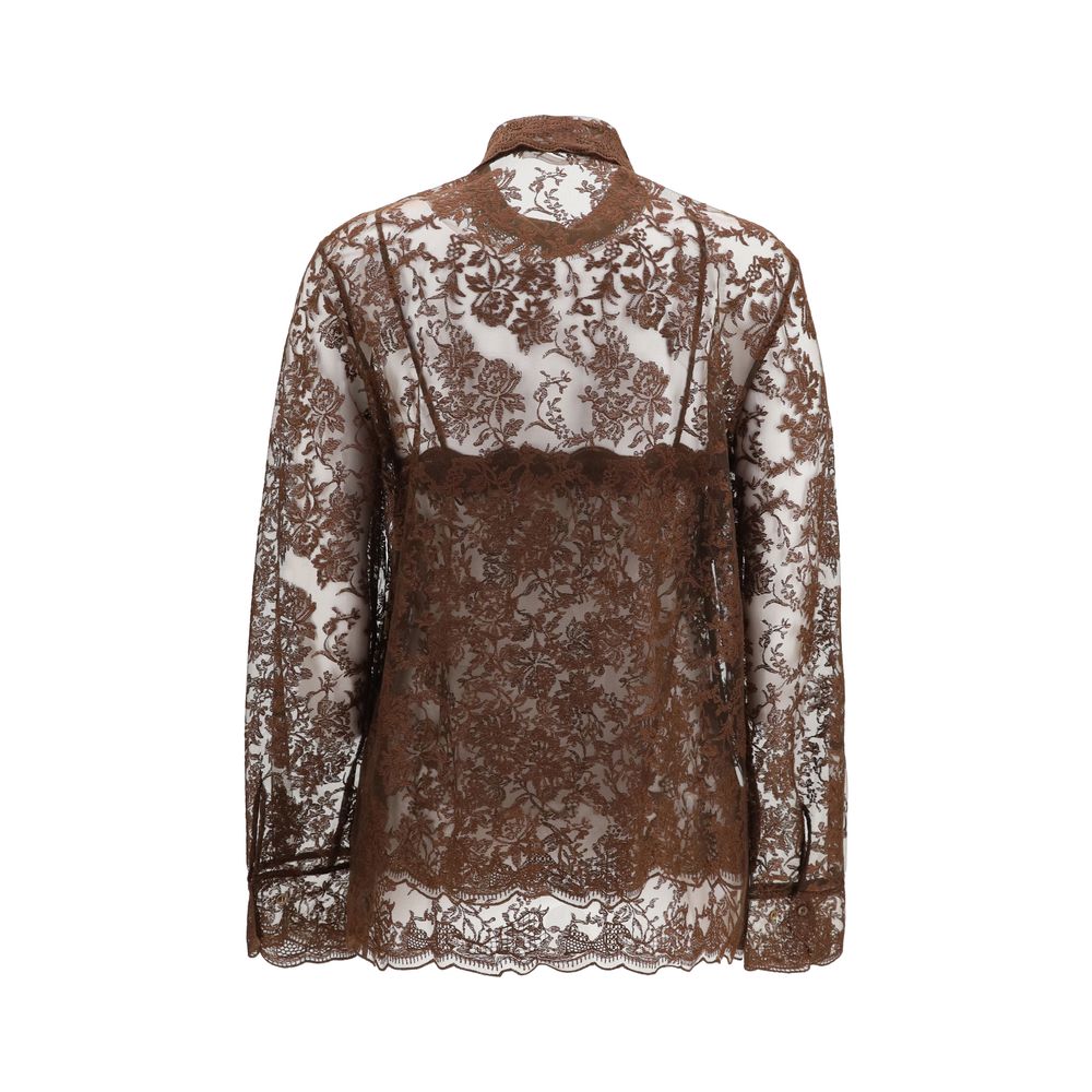 Ermanno Scervino Brown Polyester Pattern Women's Shirt