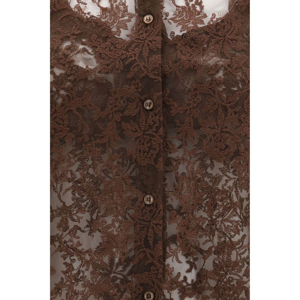 Ermanno Scervino Brown Polyester Pattern Women's Shirt