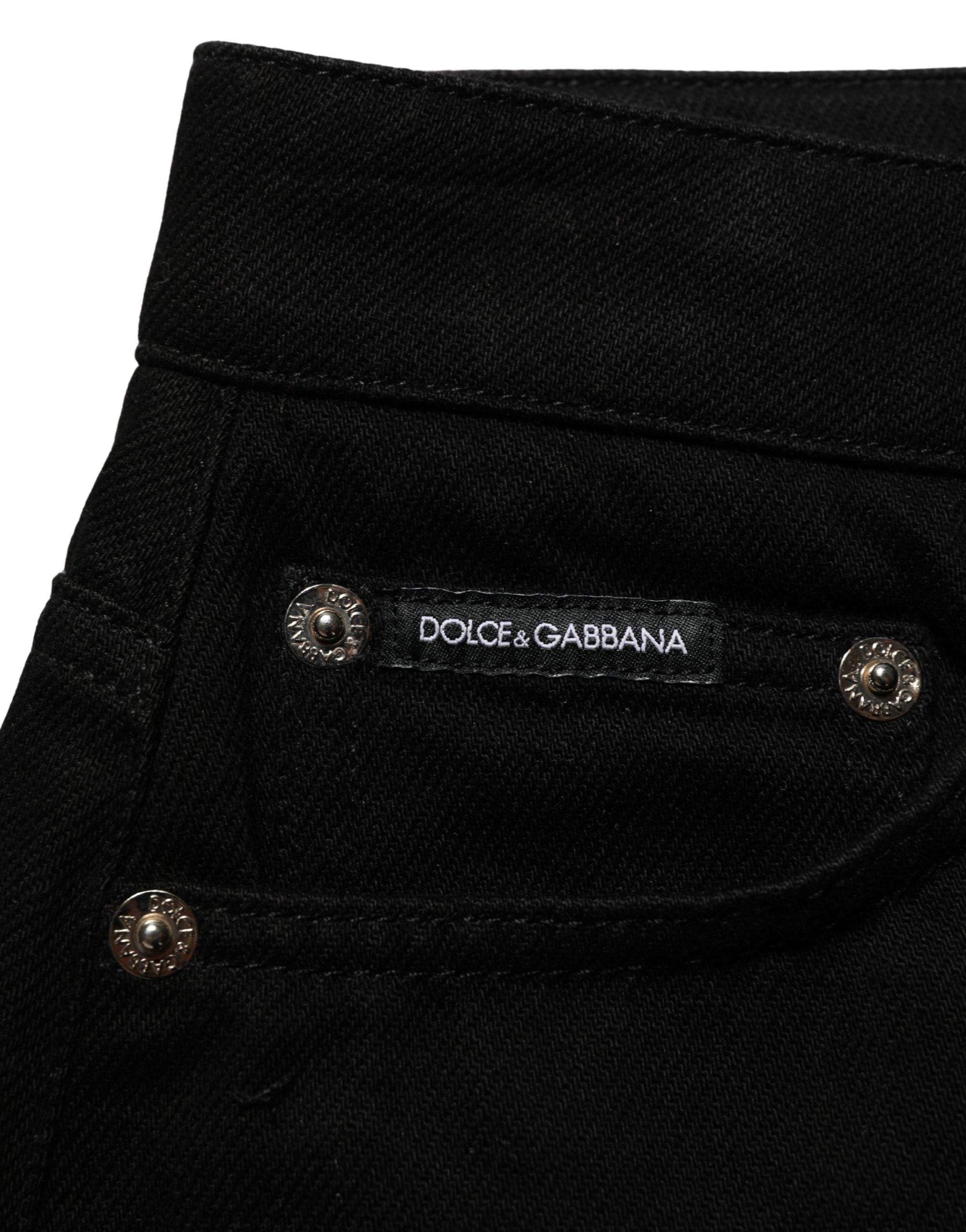 Dolce & Gabbana Black Cotton Mid Rise Denim Hot Pants Women's Shorts