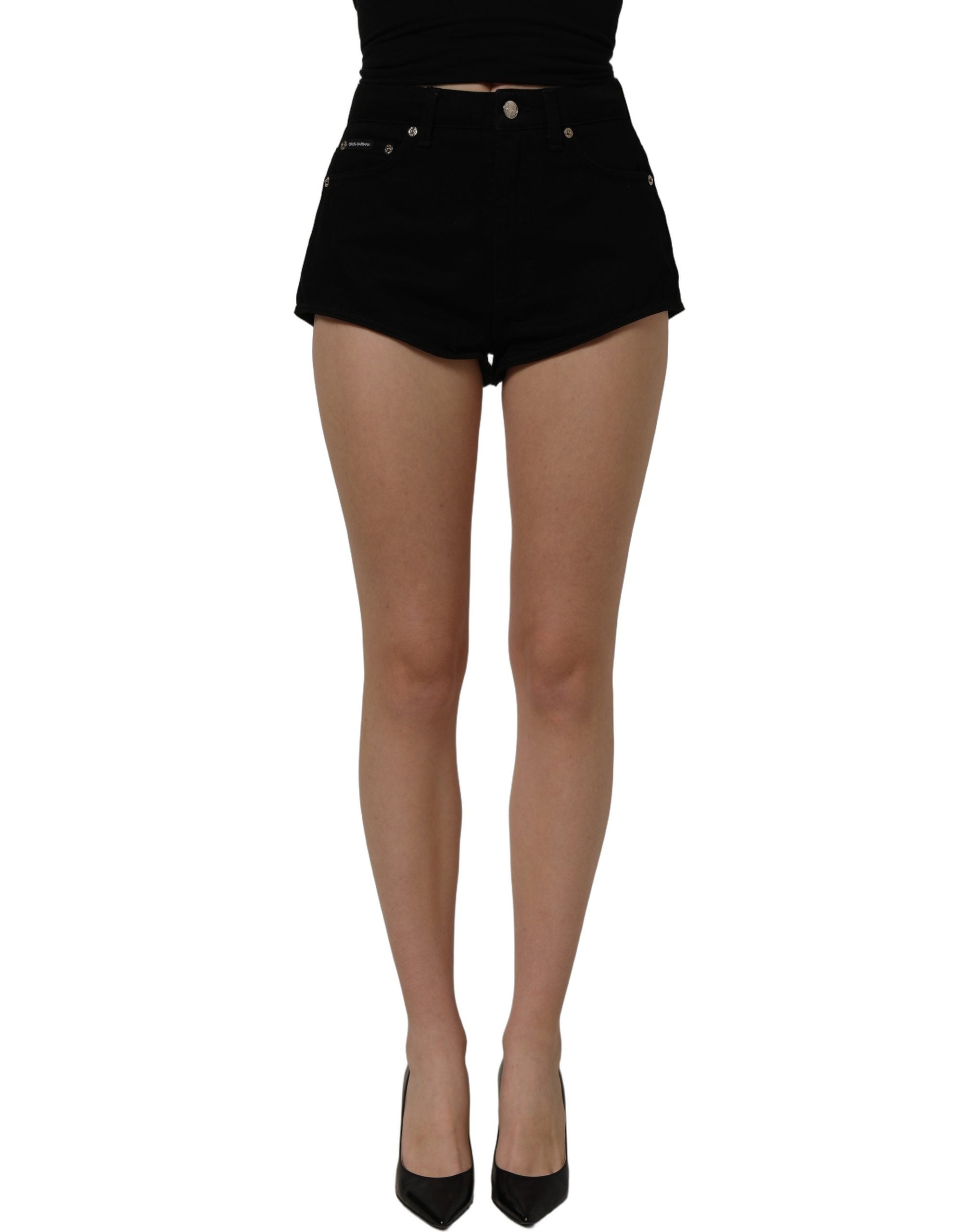 Dolce & Gabbana Black Cotton Mid Rise Denim Hot Pants Women's Shorts