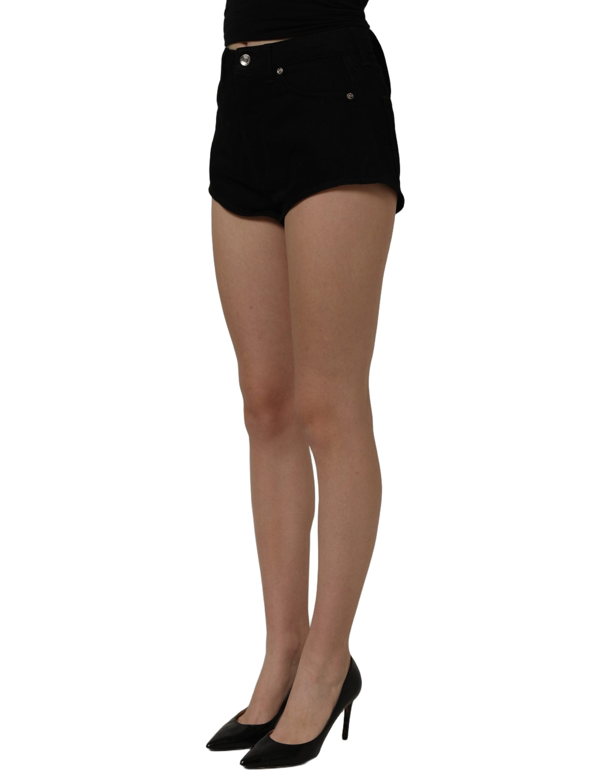 Dolce & Gabbana Black Cotton Mid Rise Denim Hot Pants Women's Shorts