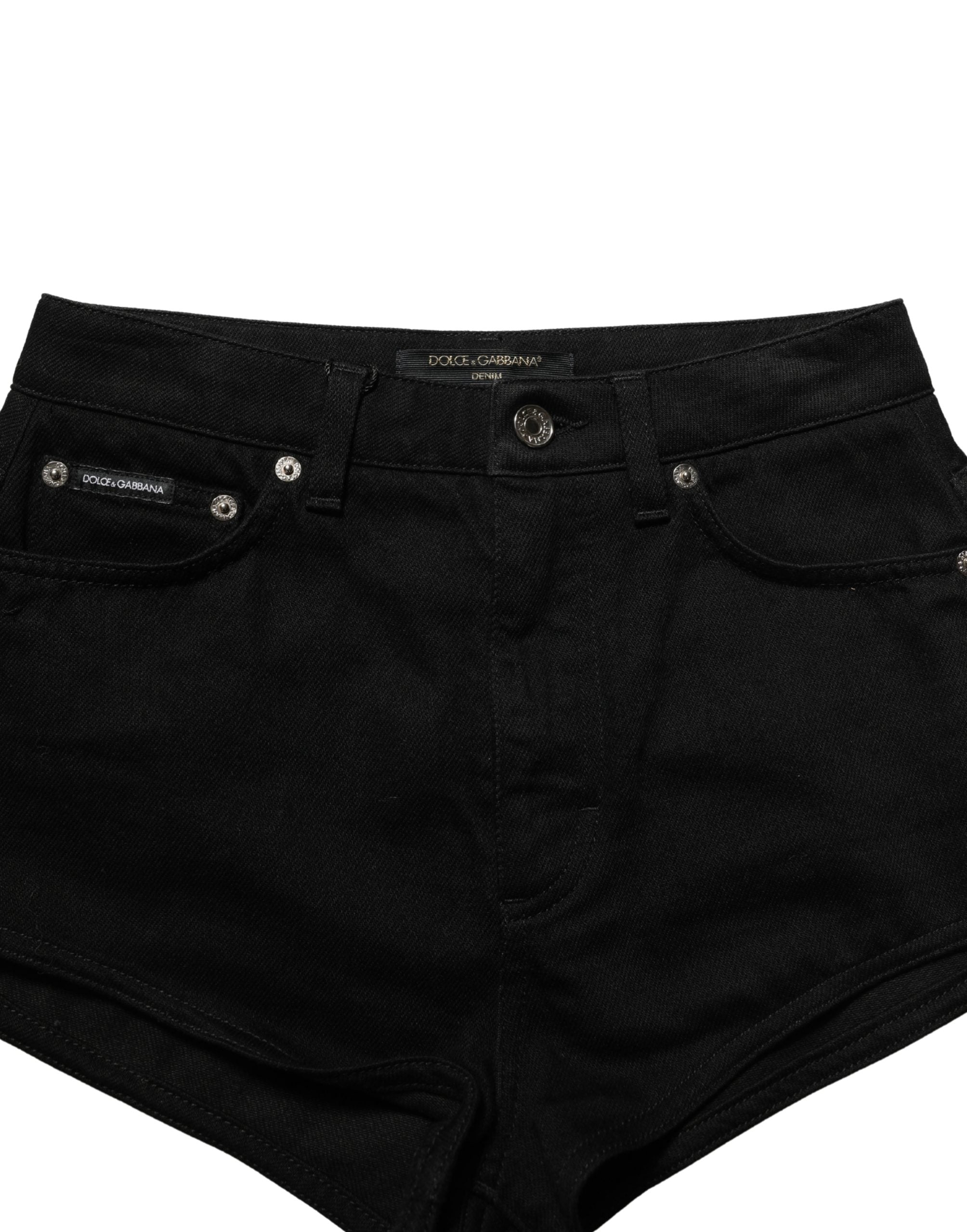 Dolce & Gabbana Black Cotton Mid Rise Denim Hot Pants Women's Shorts