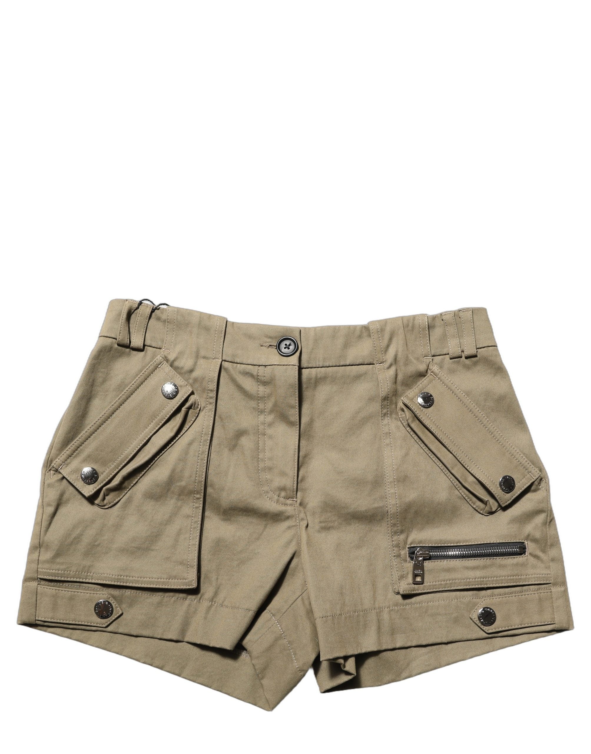 Dolce & Gabbana Green Cotton Mid Rise Cargo Hot Pants Women's Shorts
