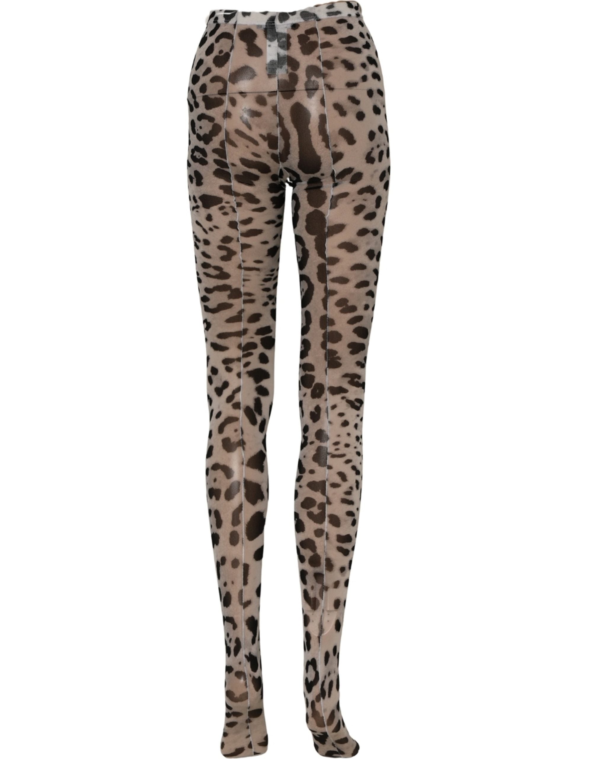 Dolce & Gabbana Gray Leopard Nylon Tights Stocking Pantyhose Women's Socks
