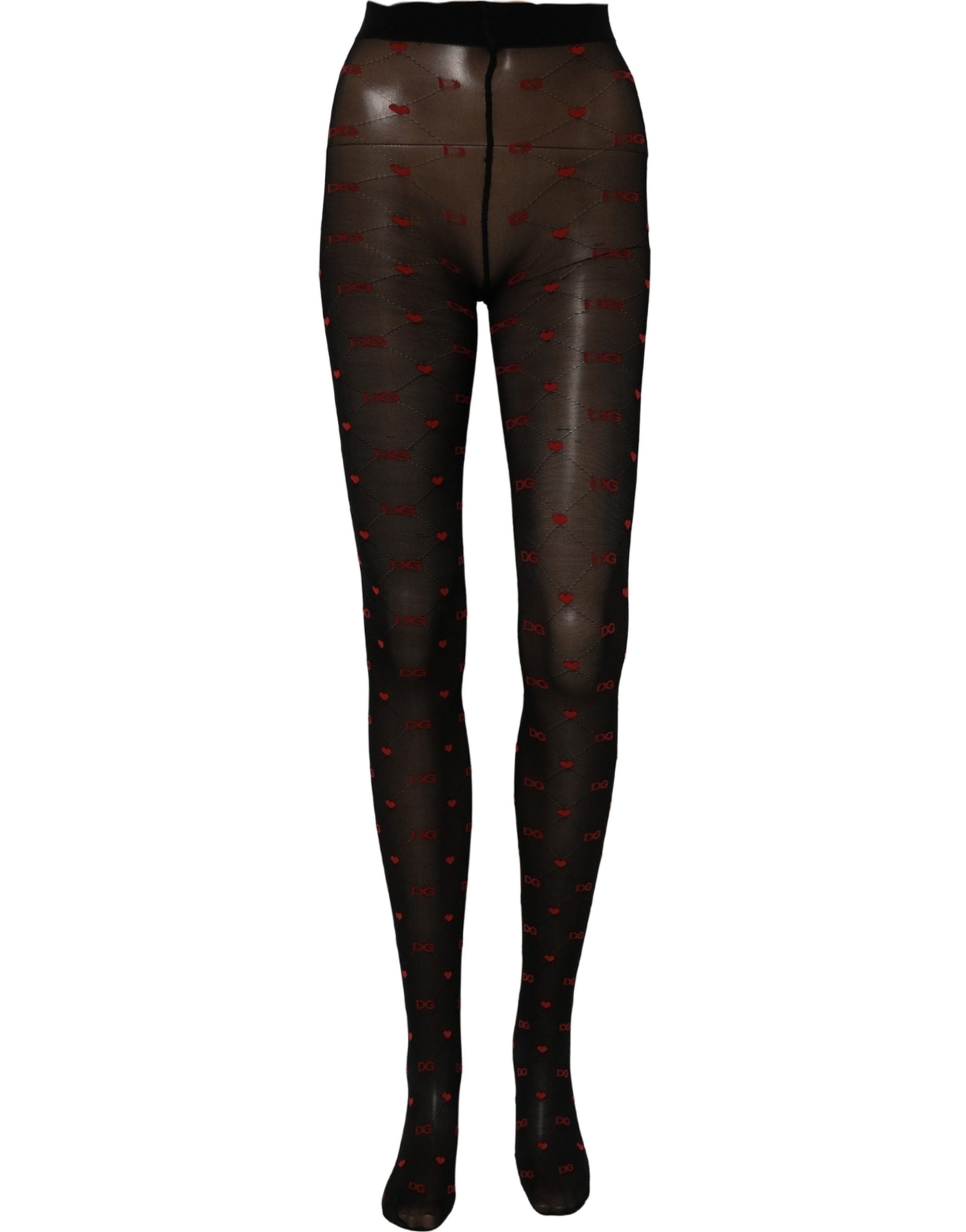 Dolce & Gabbana Black Nylon Hearts Tights Stocking Pantyhose Women's Socks (Pre-Owned)