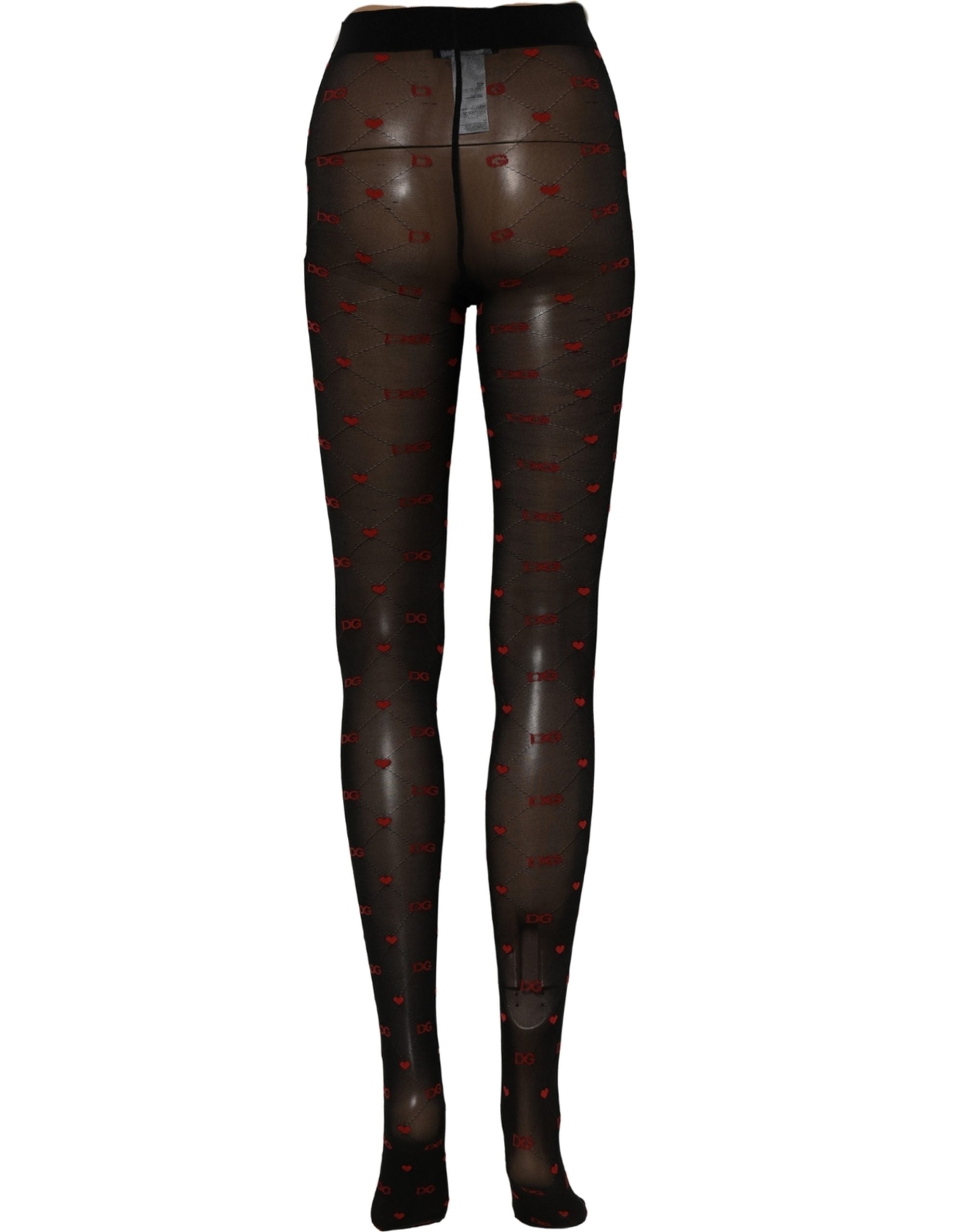 Dolce & Gabbana Black Nylon Hearts Tights Stocking Pantyhose Women's Socks (Pre-Owned)