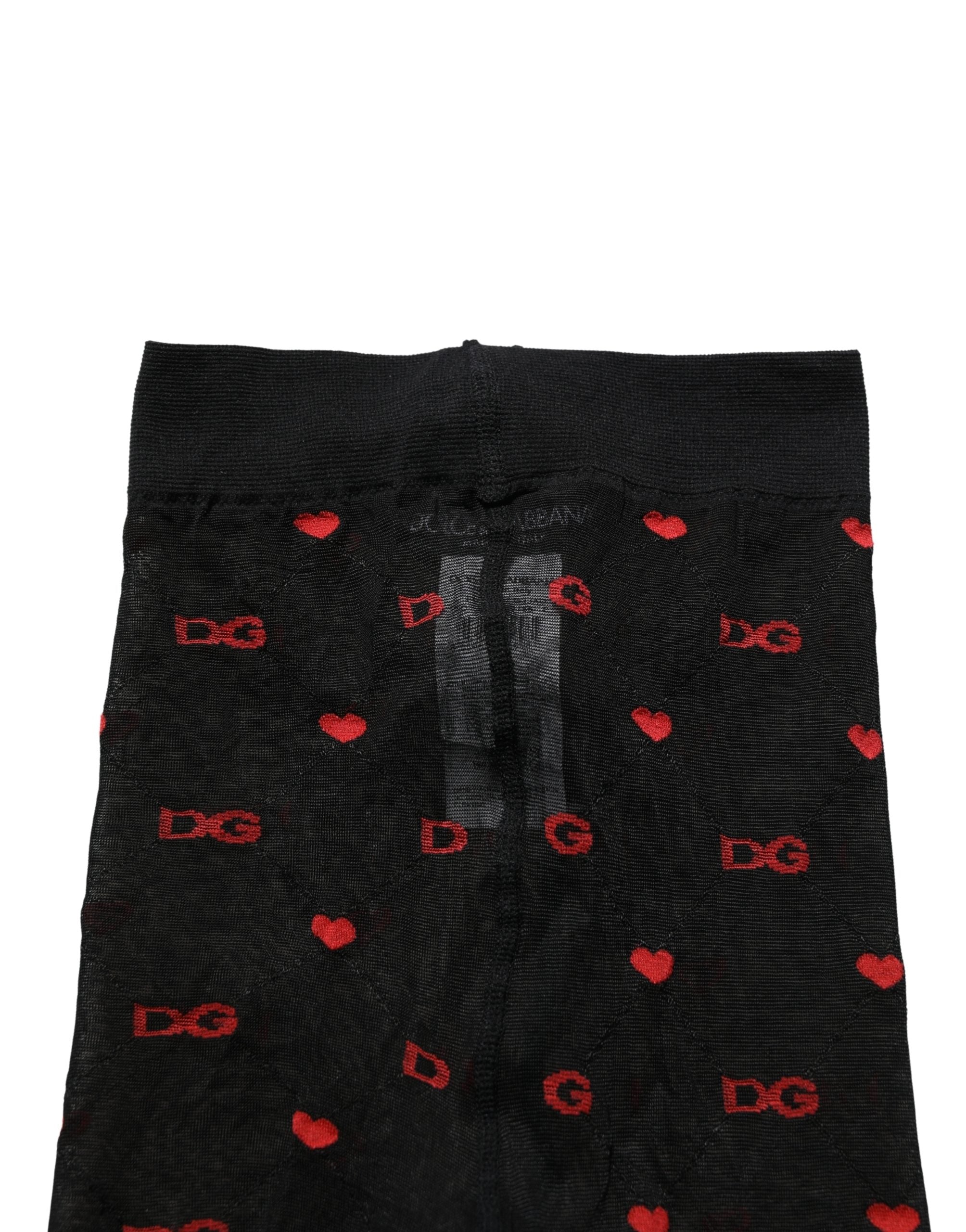 Dolce & Gabbana Black Nylon Hearts Tights Stocking Pantyhose Women's Socks (Pre-Owned)