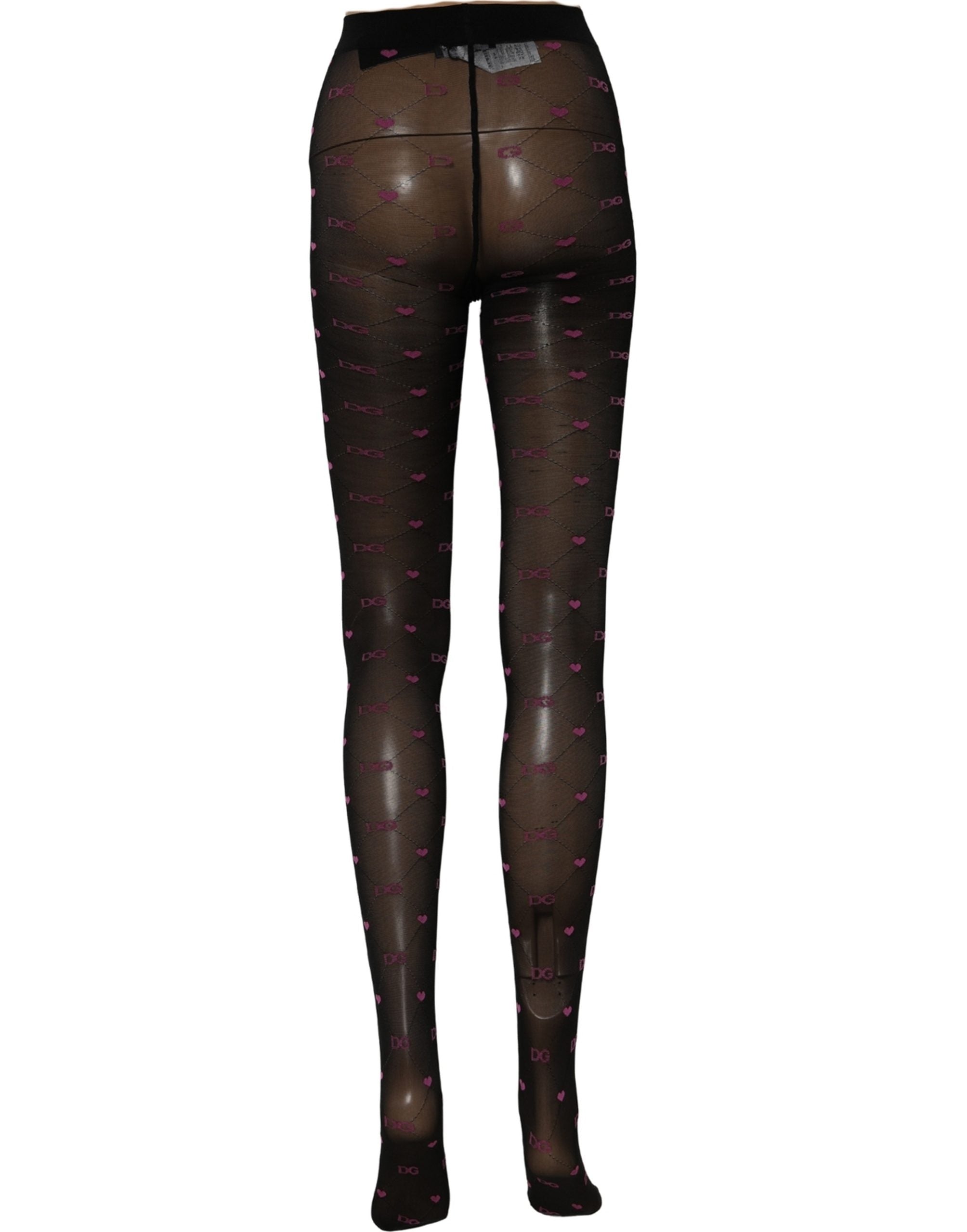 Dolce & Gabbana Black Nylon Hearts Tights Stocking Pantyhose Women's Socks (Pre-Owned)