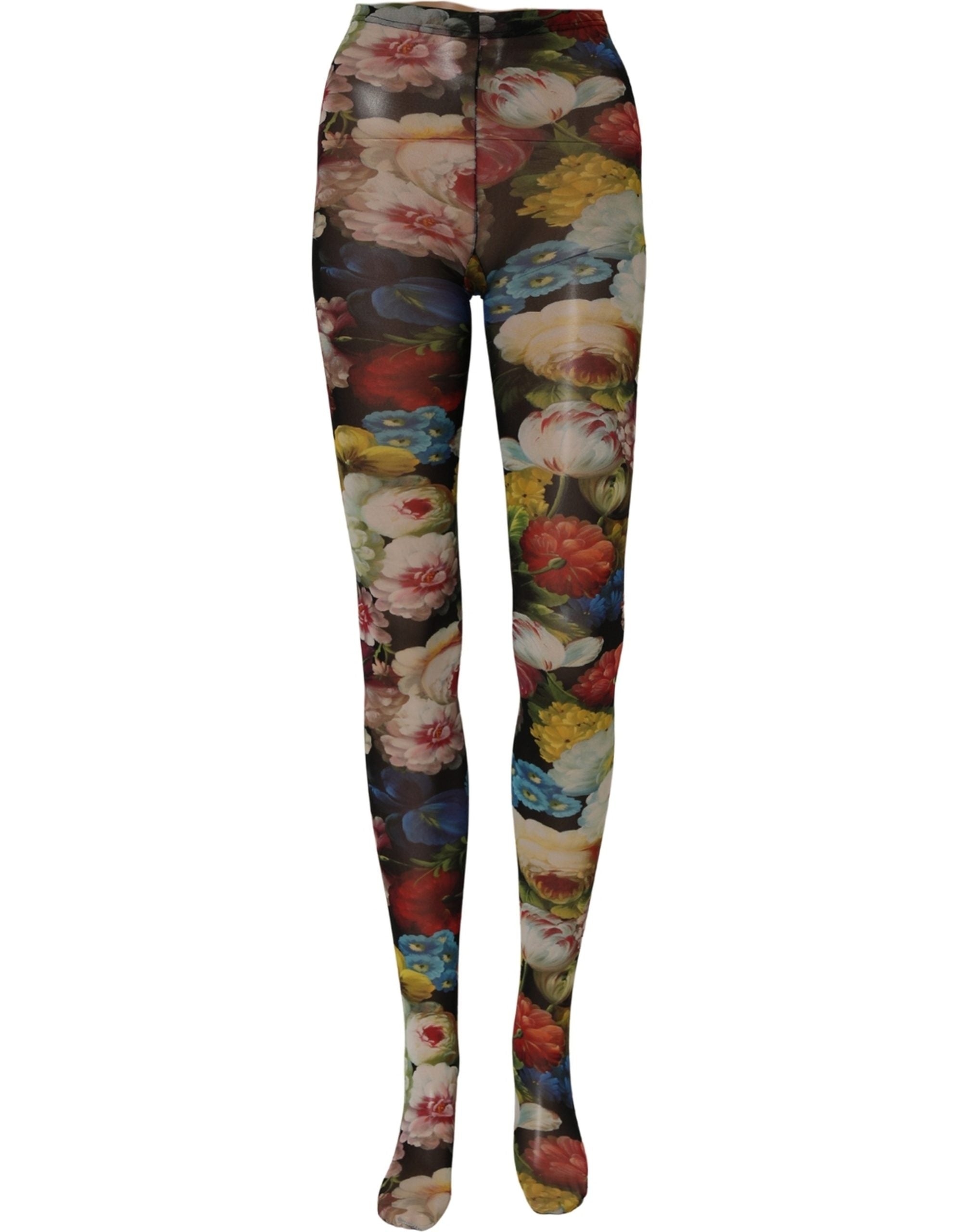 Dolce & Gabbana Black Floral Print Tights Sheer Stockings Women's Socks