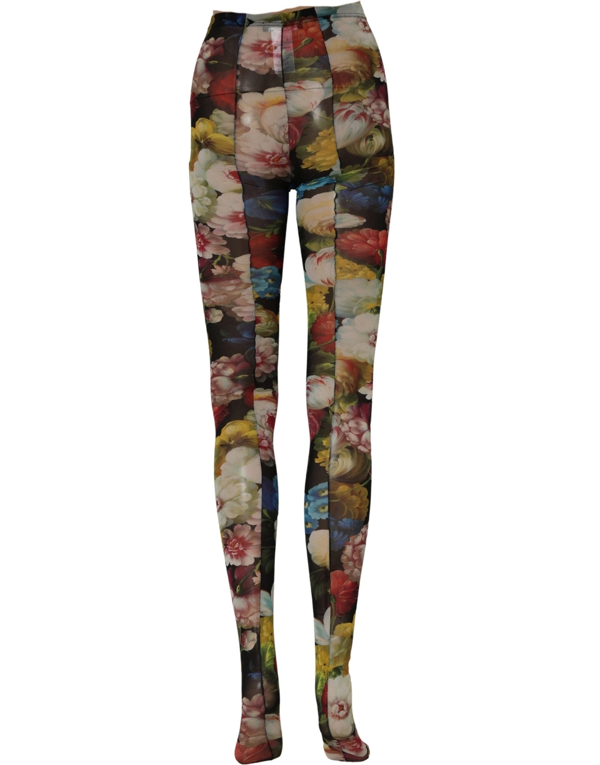 Dolce & Gabbana Black Floral Print Tights Sheer Stockings Women's Socks
