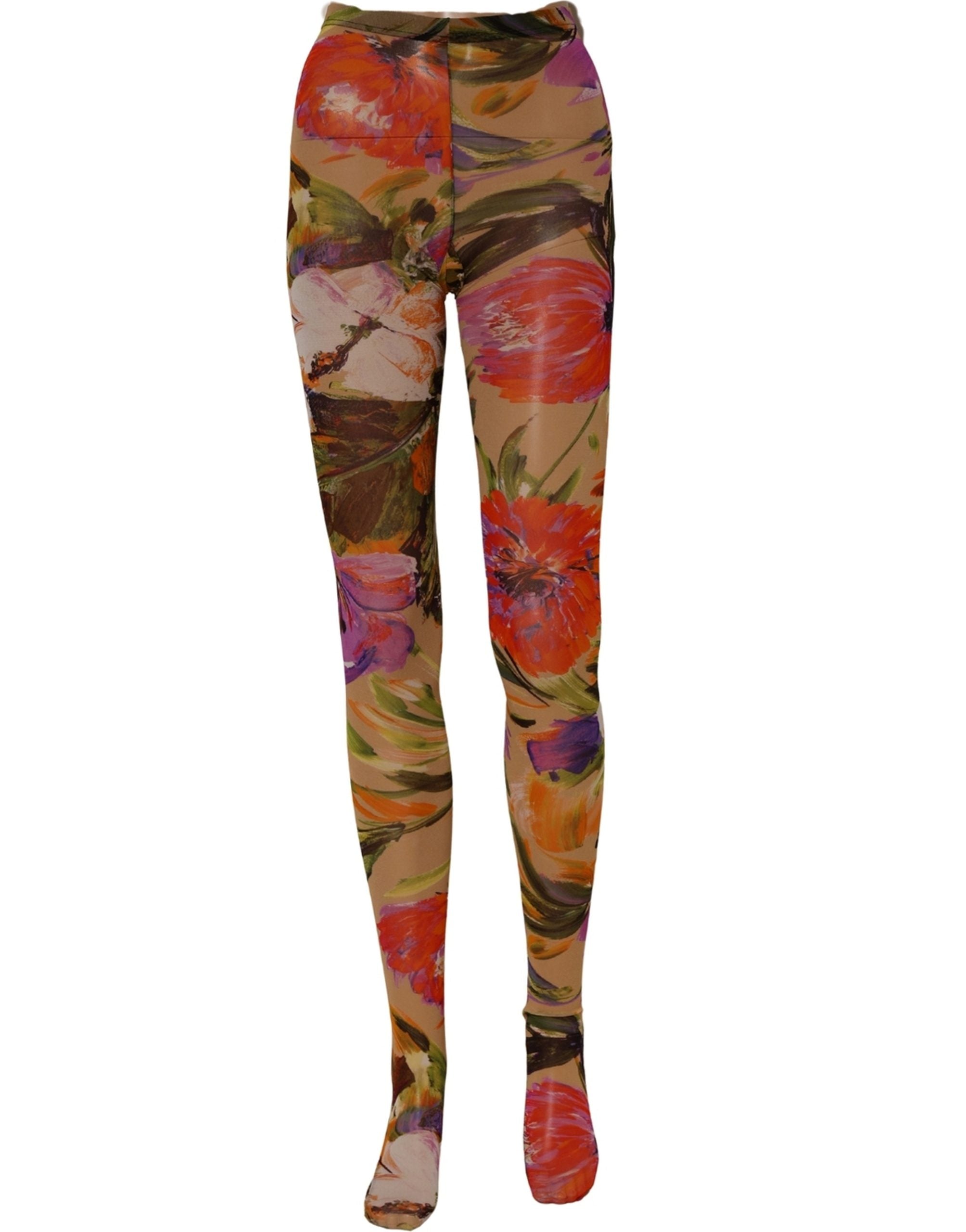 Dolce & Gabbana Beige Floral Print Tights Sheer Stockings Women's Socks