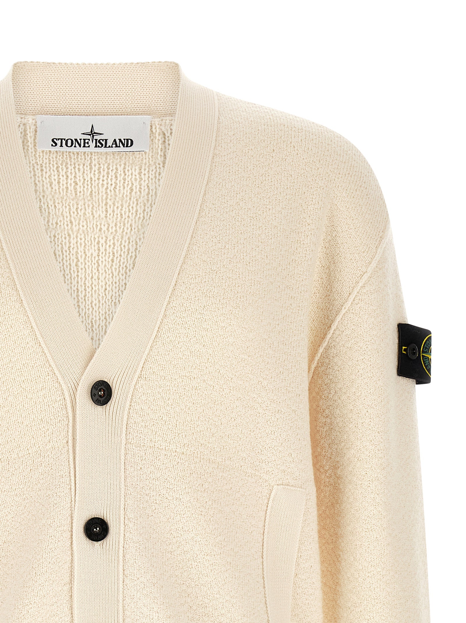 Stone Island White Virgin Wool Men's Cardigan