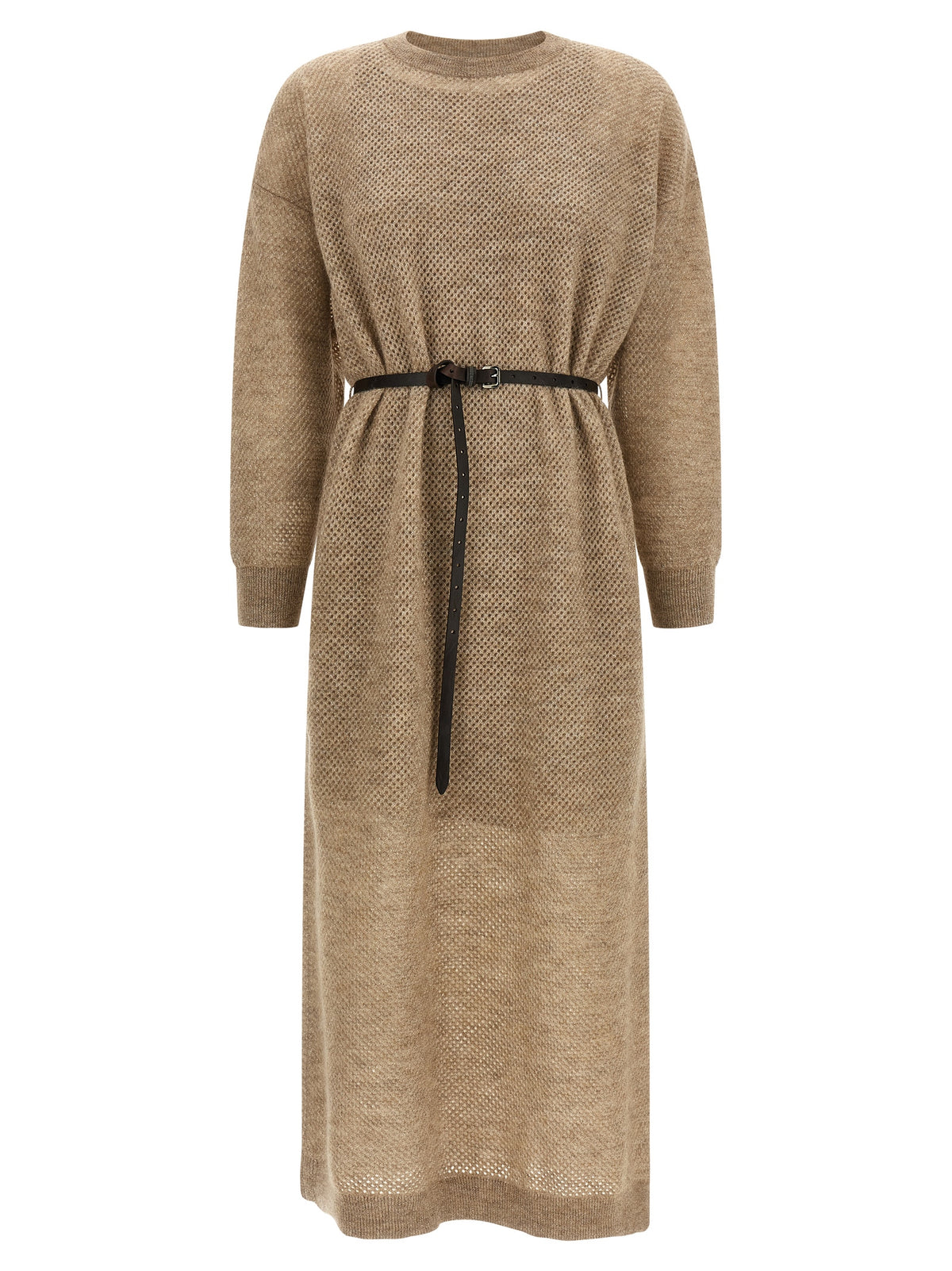 Brunello Cucinelli Beige Wool Midi Women's Dress
