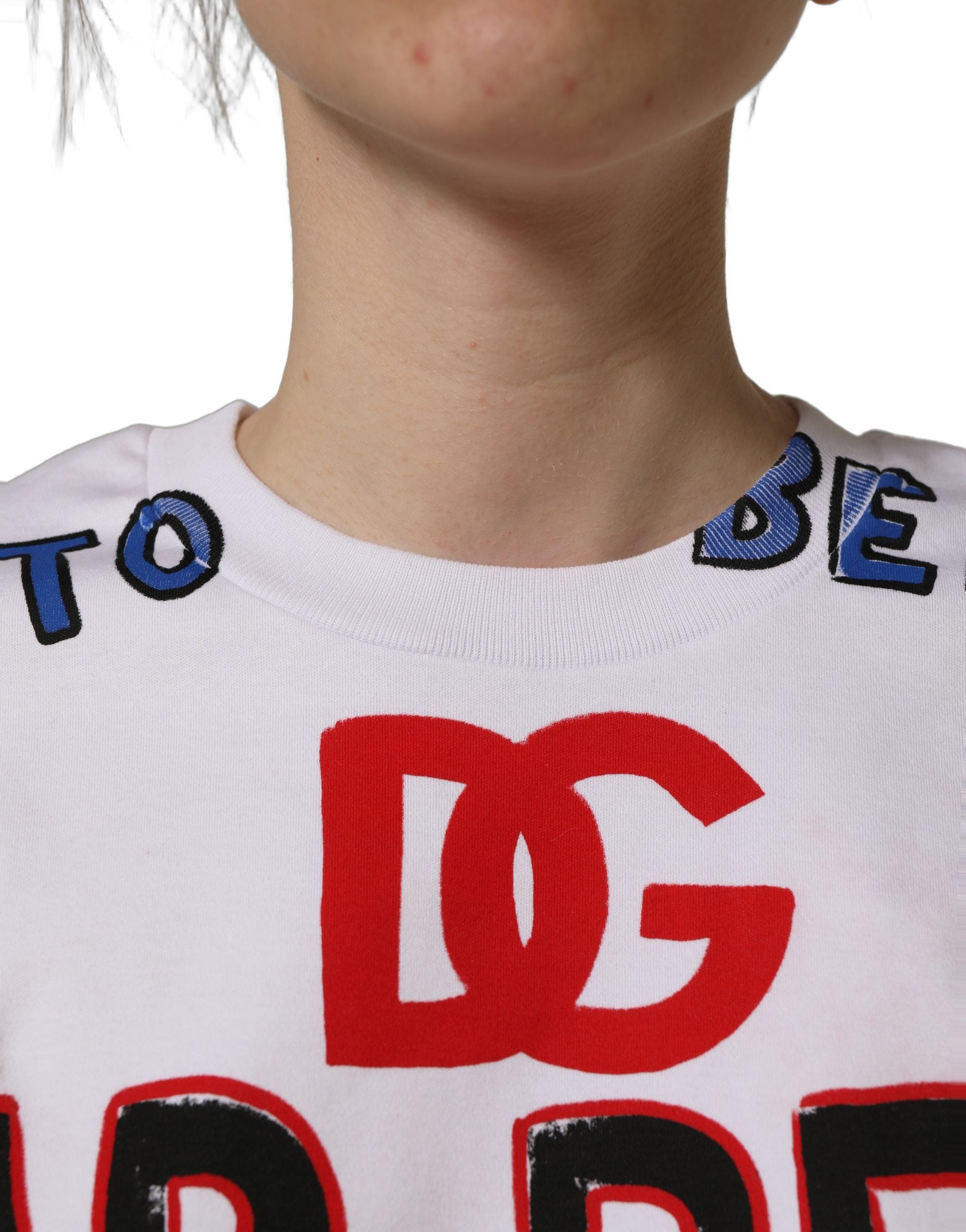Dolce & Gabbana White Graphic Cotton Jersey Cropped Women's T-shirt (Pre-Owned)