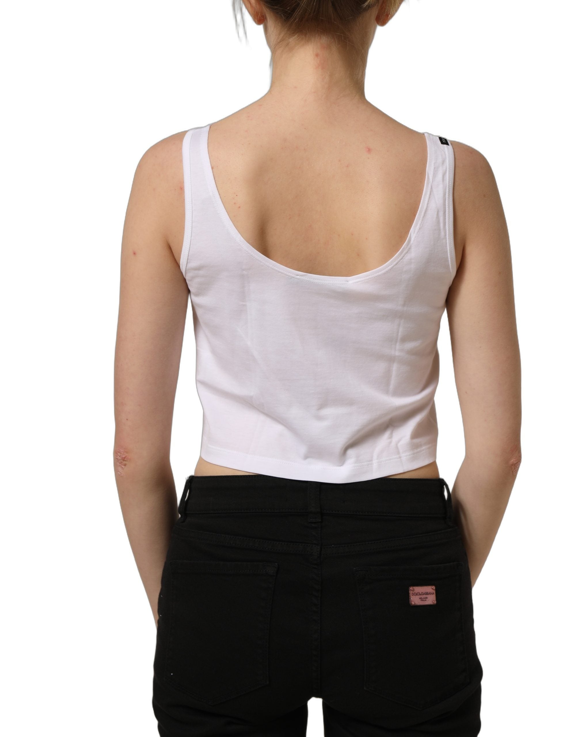 Dolce & Gabbana White Cotton Sleeveless Cropped Tank Women's Top