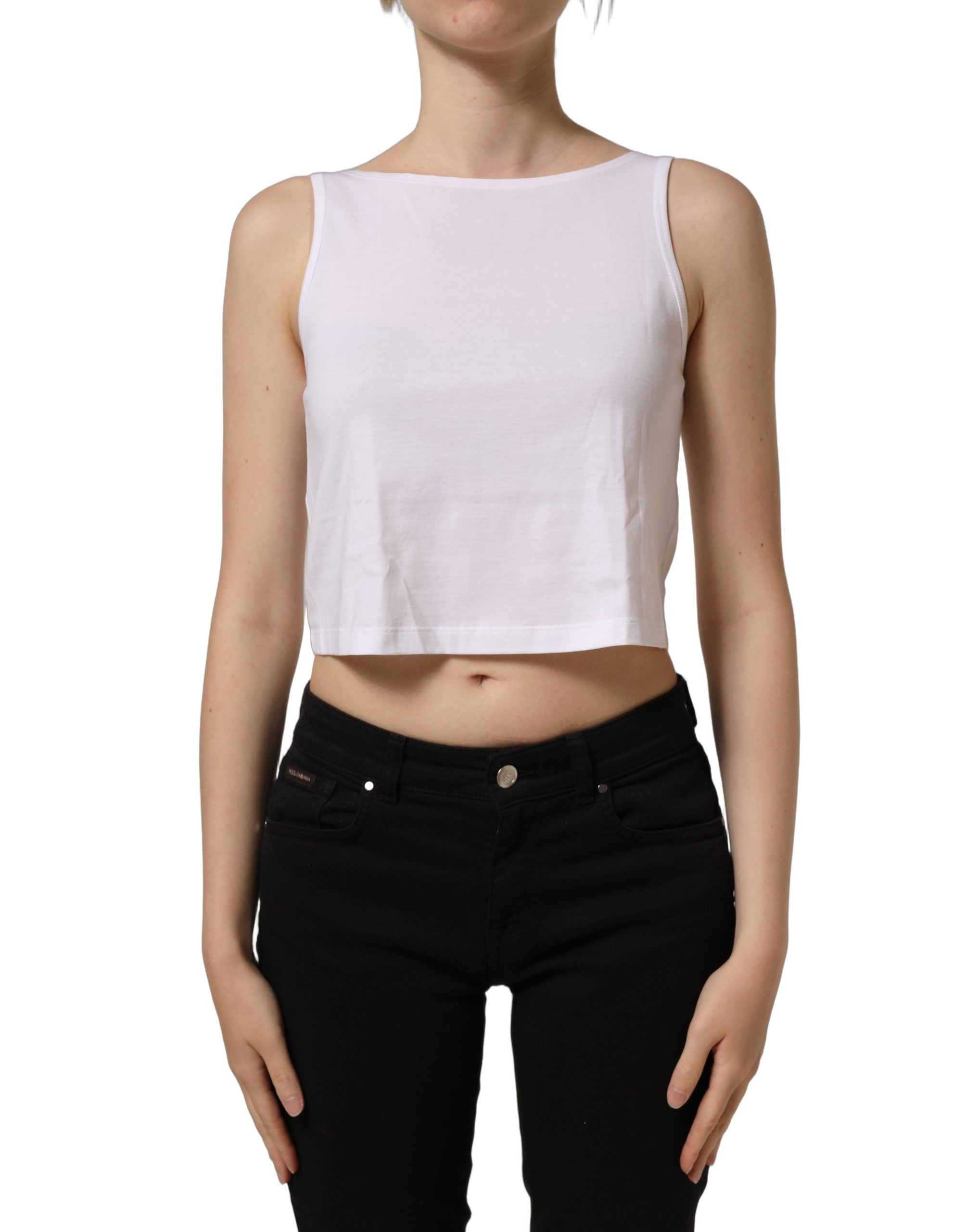 Dolce & Gabbana White Cotton Sleeveless Cropped Tank Women's Top